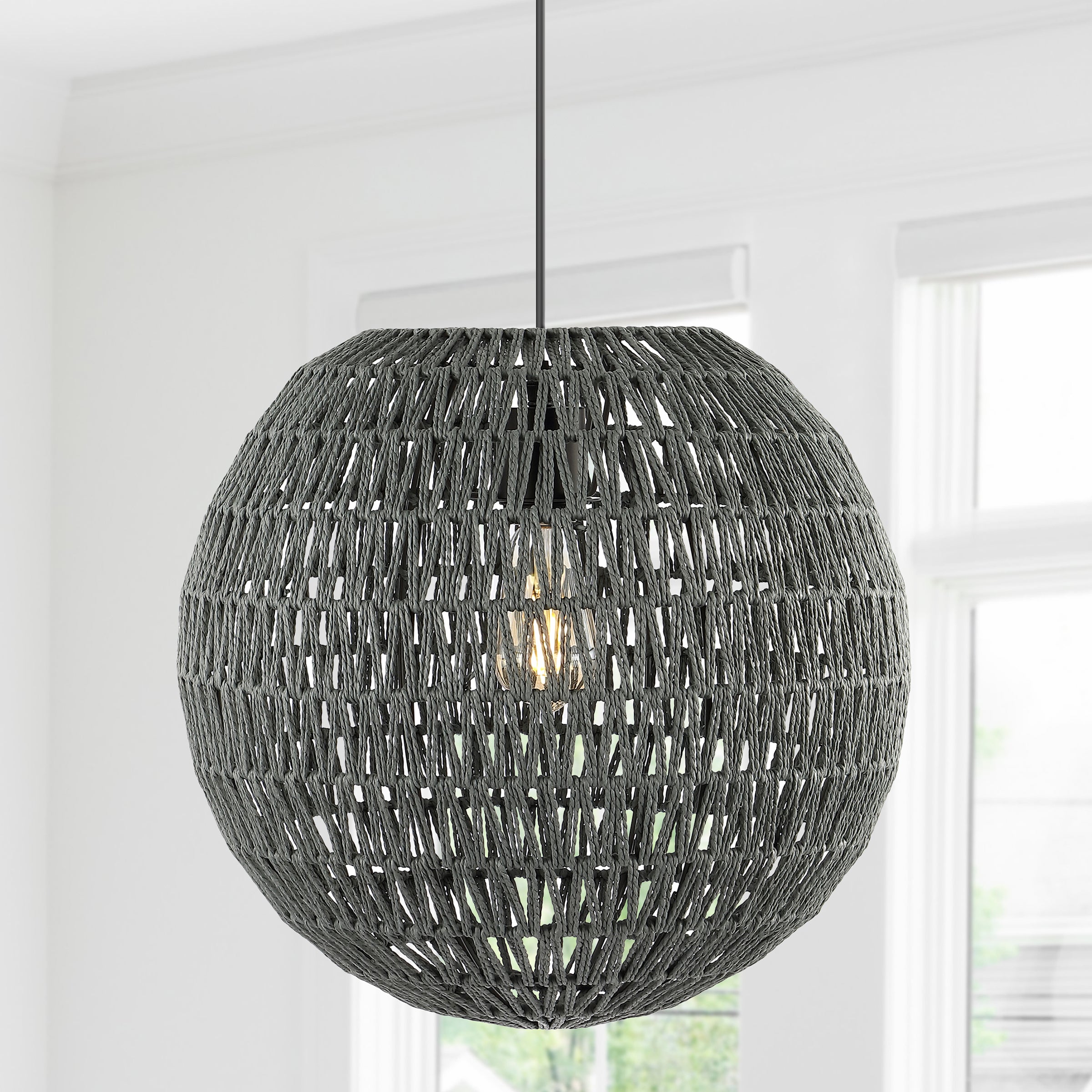 Luna 1-Light Bohemian Modern Woven Rattan/Iron LED Pendant