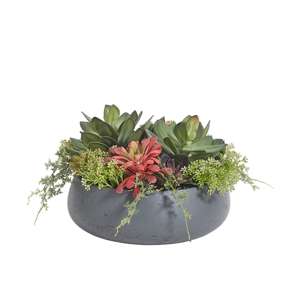 Faux Round Succulent Arrangement in modern gray pot