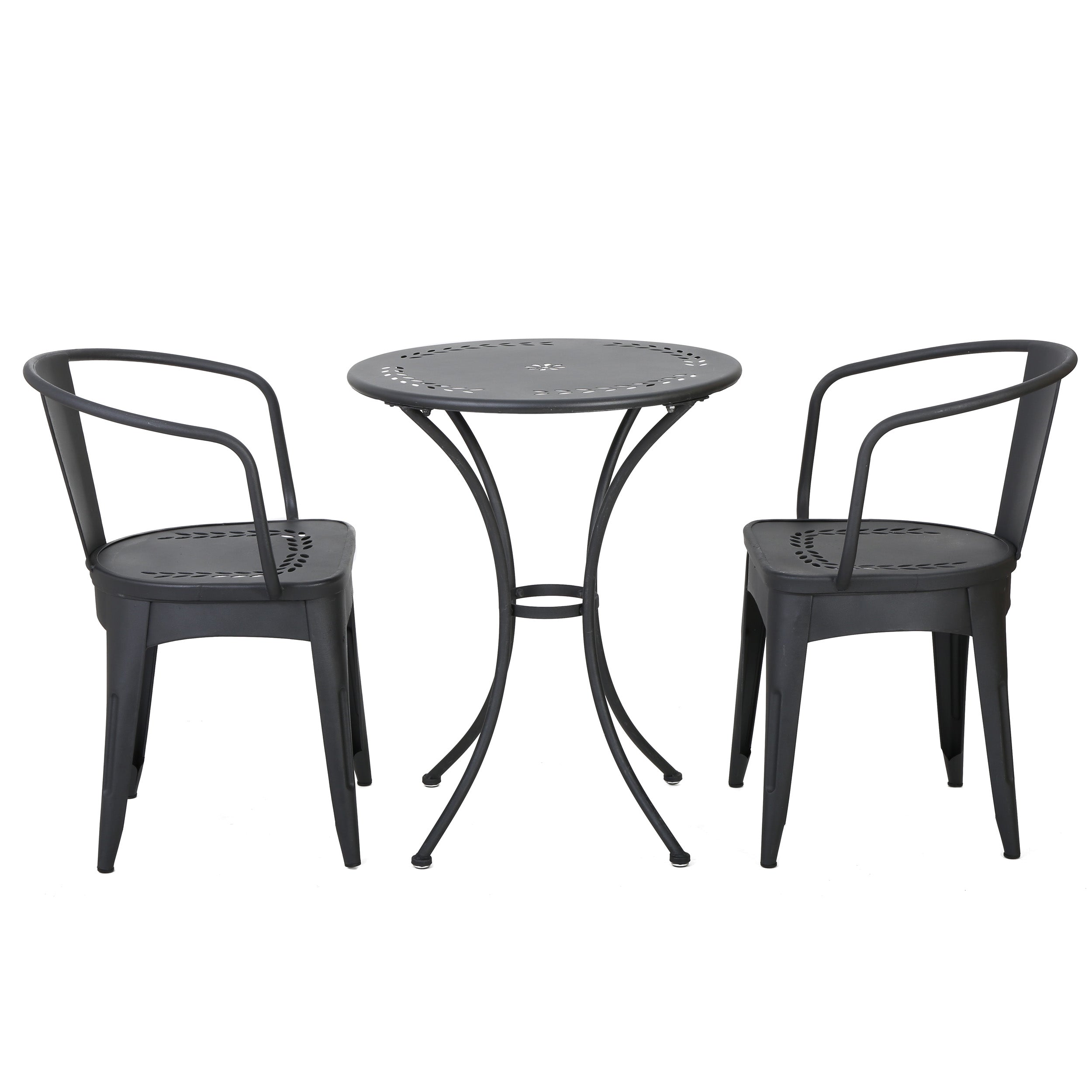 Pursuant 3-Piece Iron Bistro Set with Round Table and 2 Curved Back Chairs