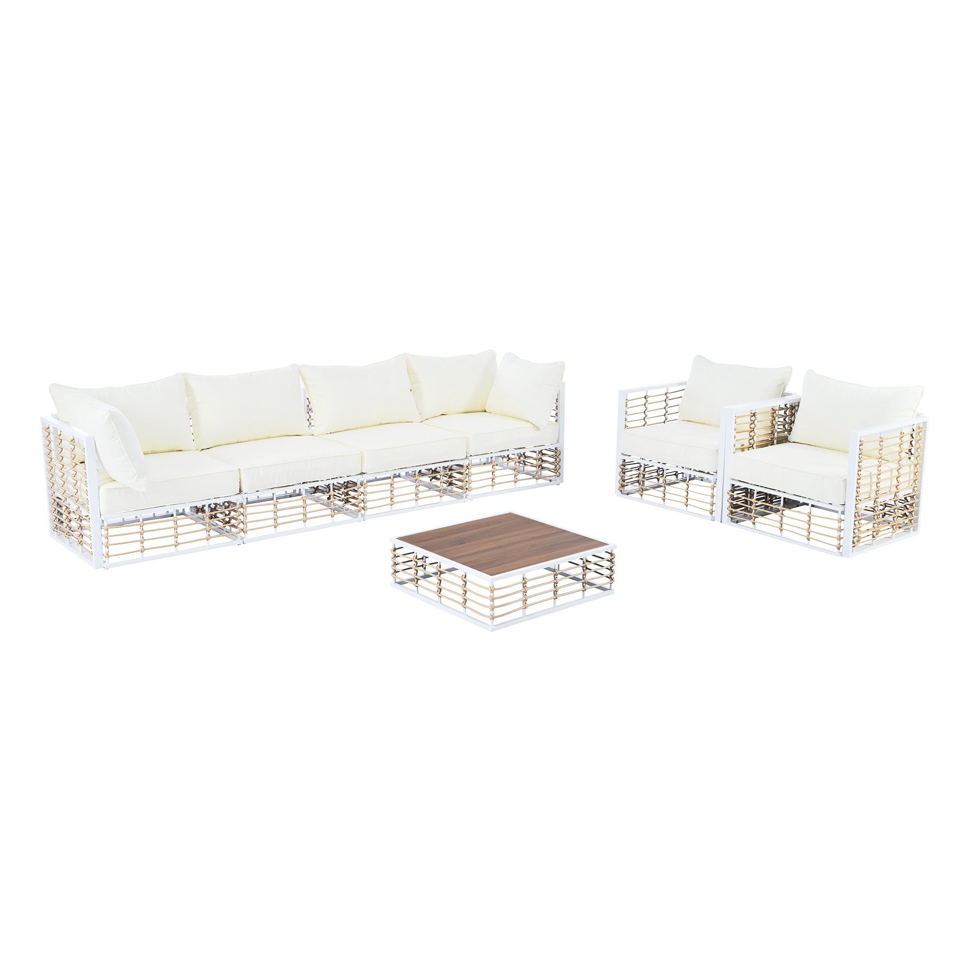 Modern Minimalist 7-Piece Metal All-Weather Conversational Furniture Set with Thick Cushions and Coffee Table