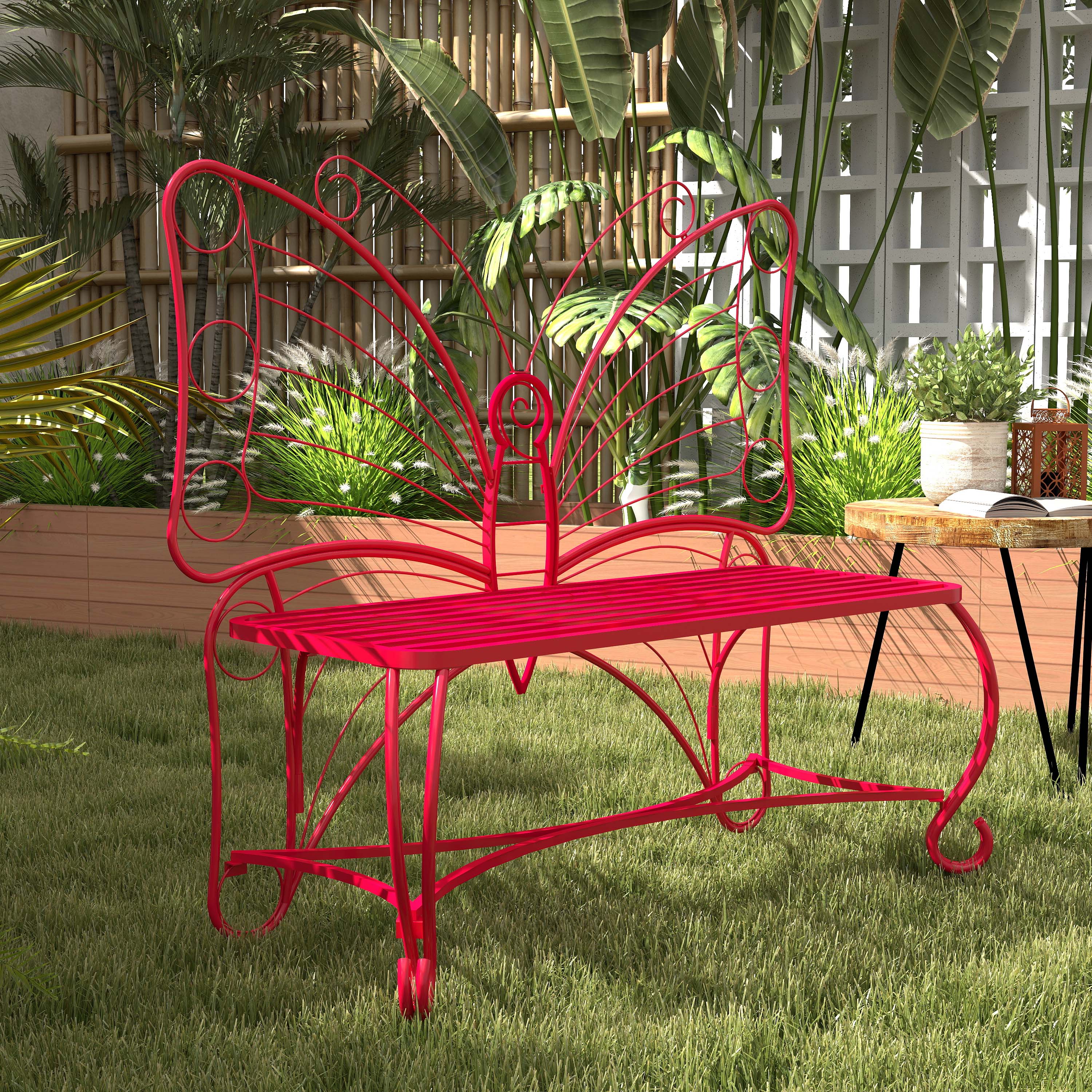 Monazite Outdoor Bench with Butterfly Back Design and Metal Frame