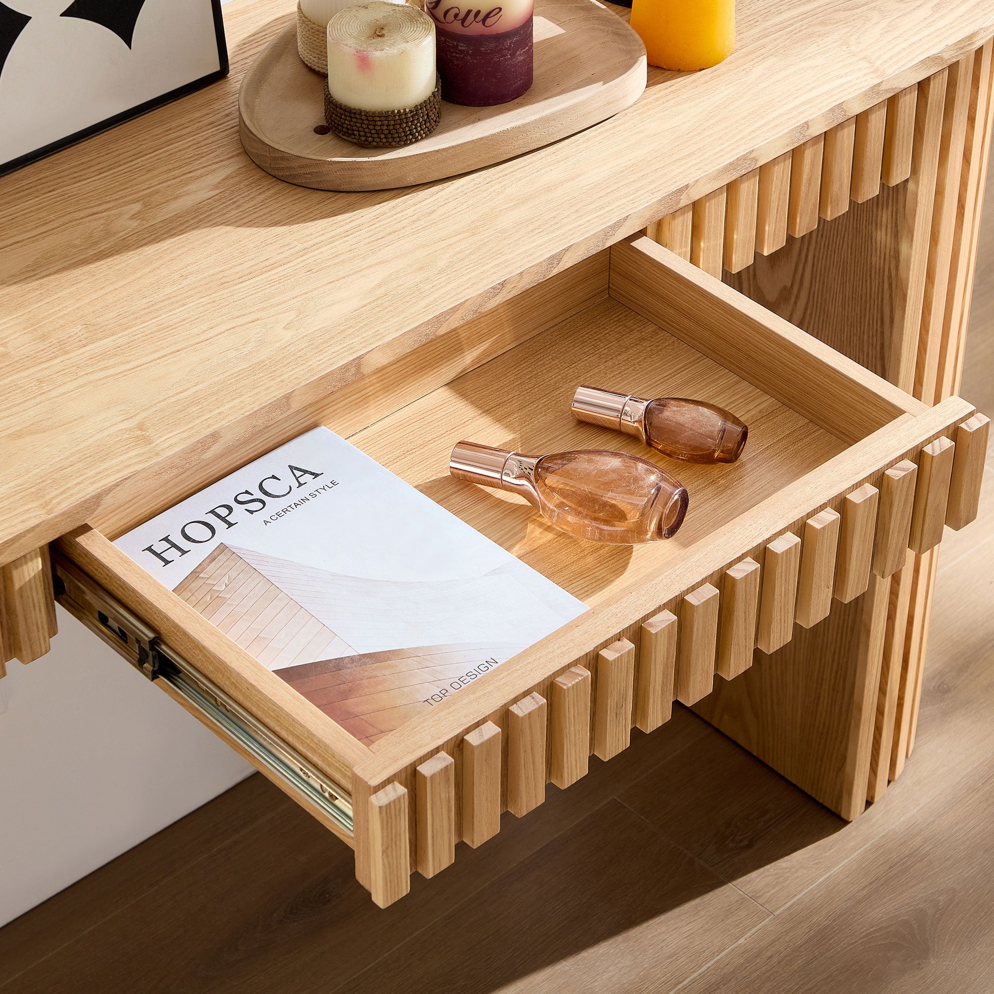 Mariposa Console Table with Drawer and Unique Vertical Stripe Design