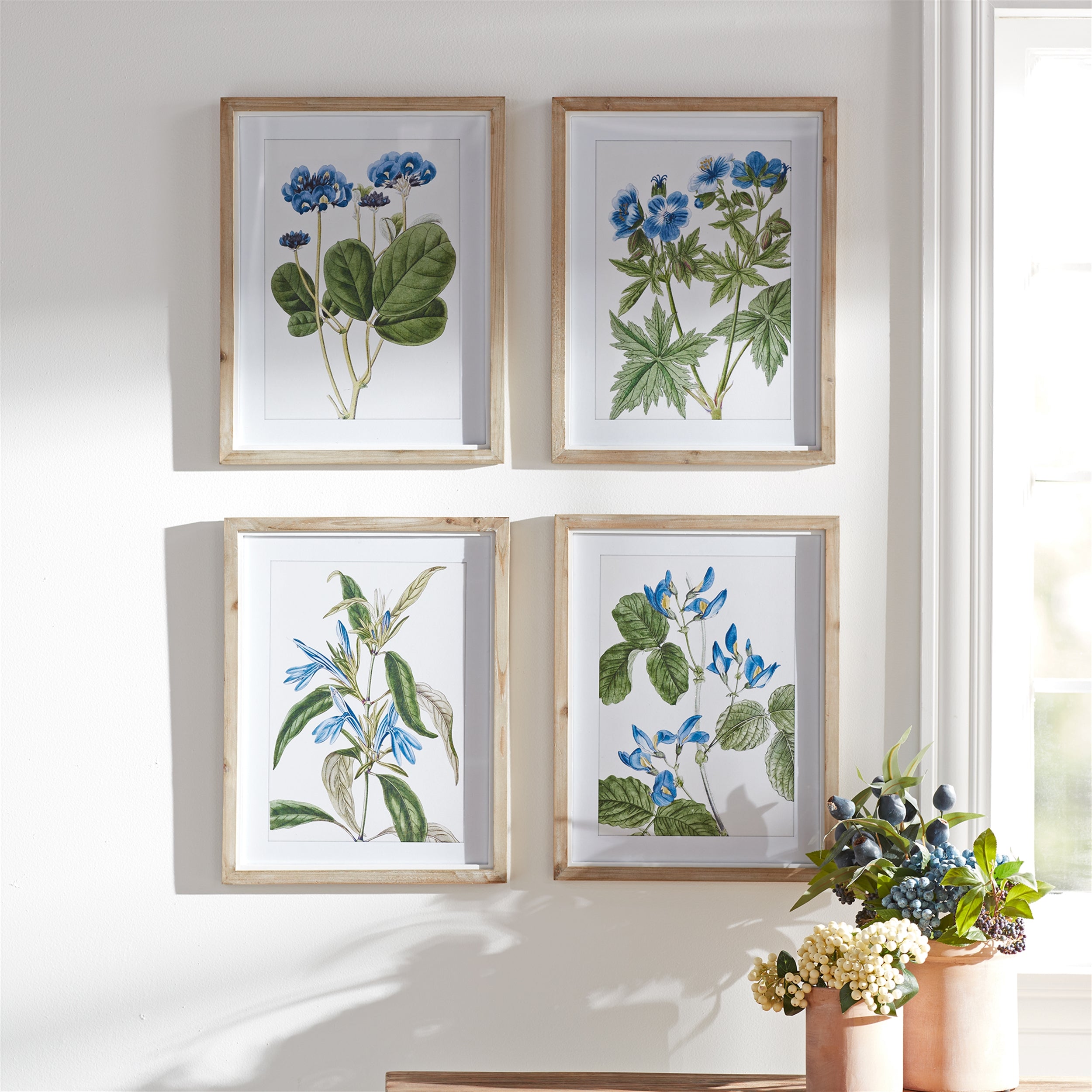 Wood Framed Floral Print, Set of 4