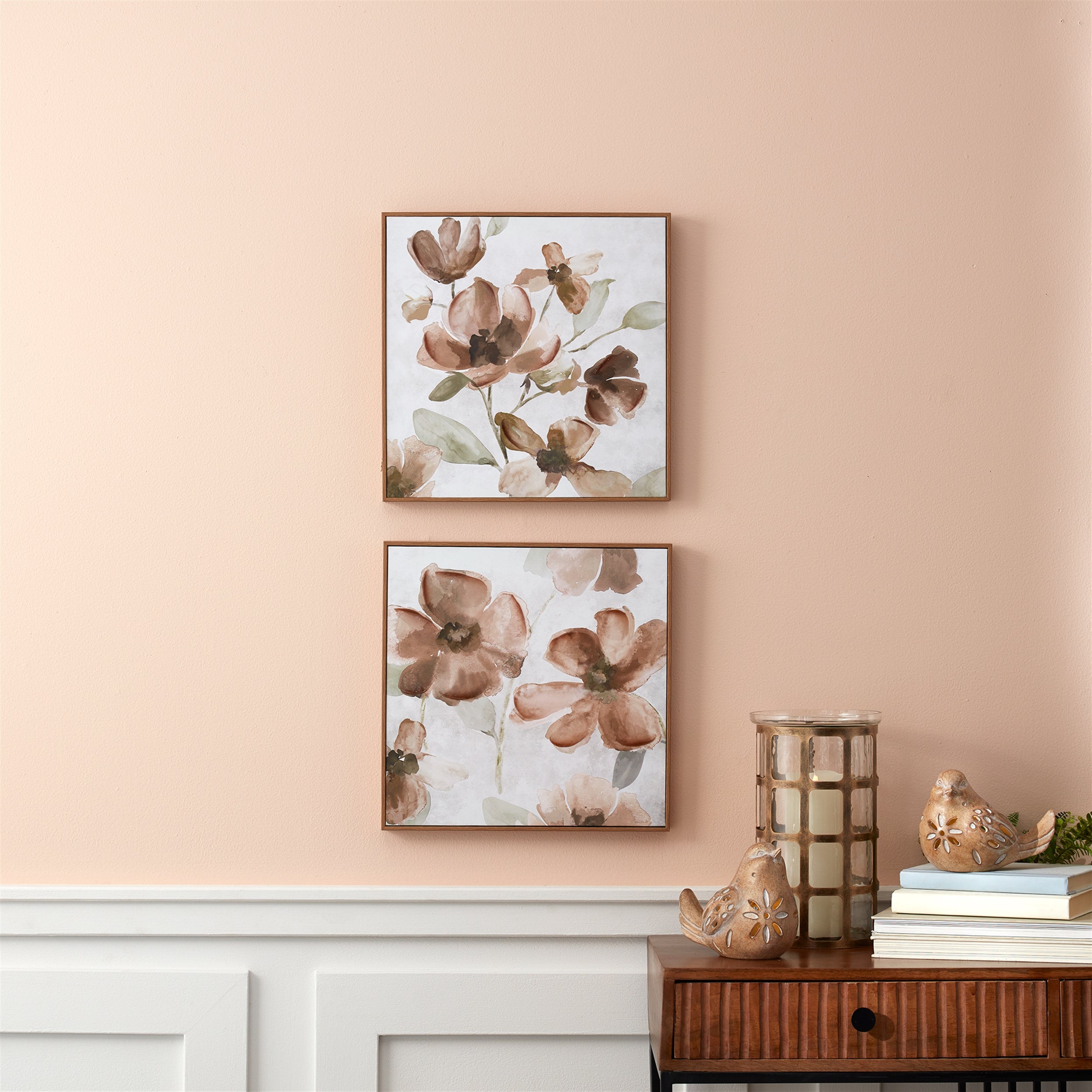 Wood Floral Block Plaque, Set of 2