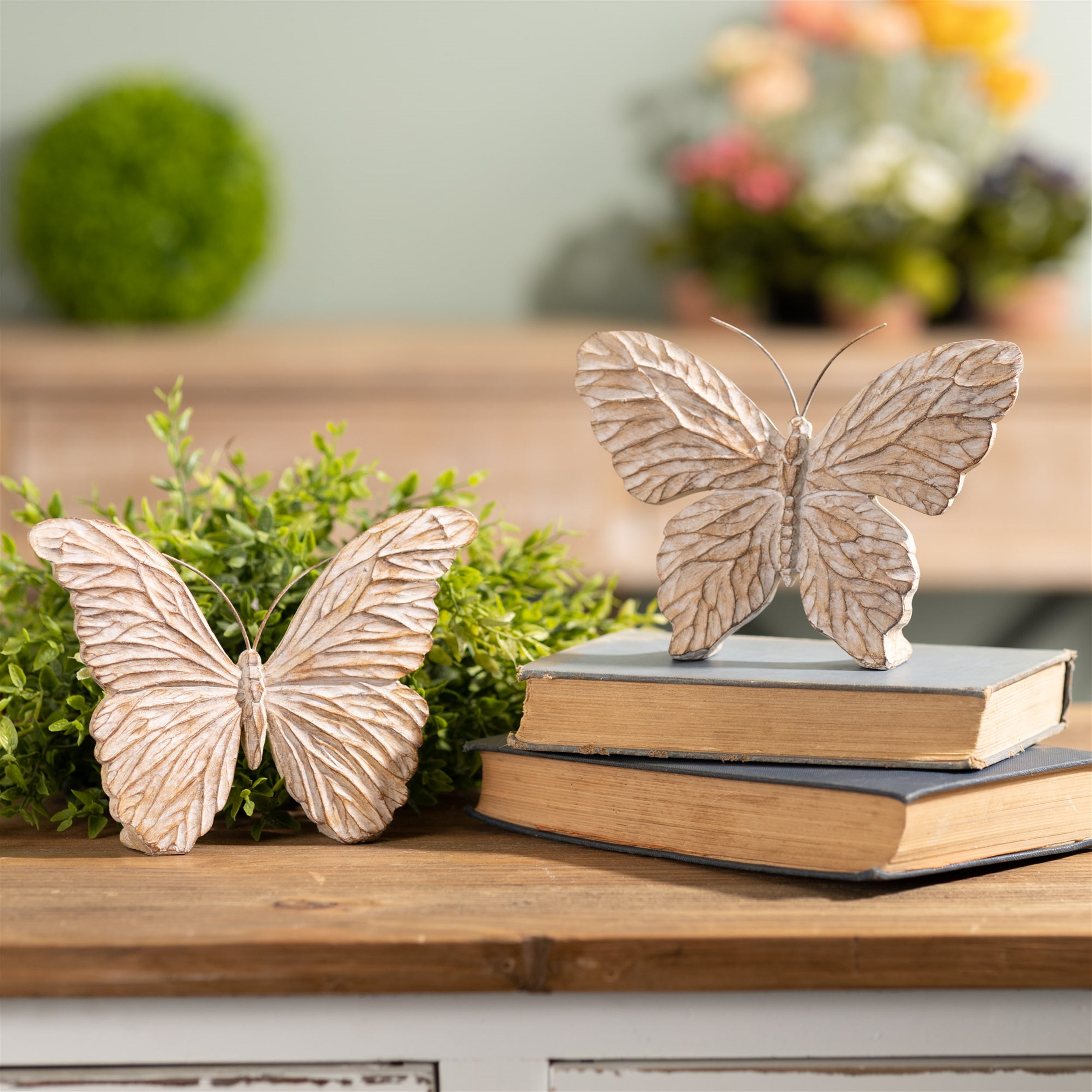 Carved Butterfly Shelf Sitter, Set of 4