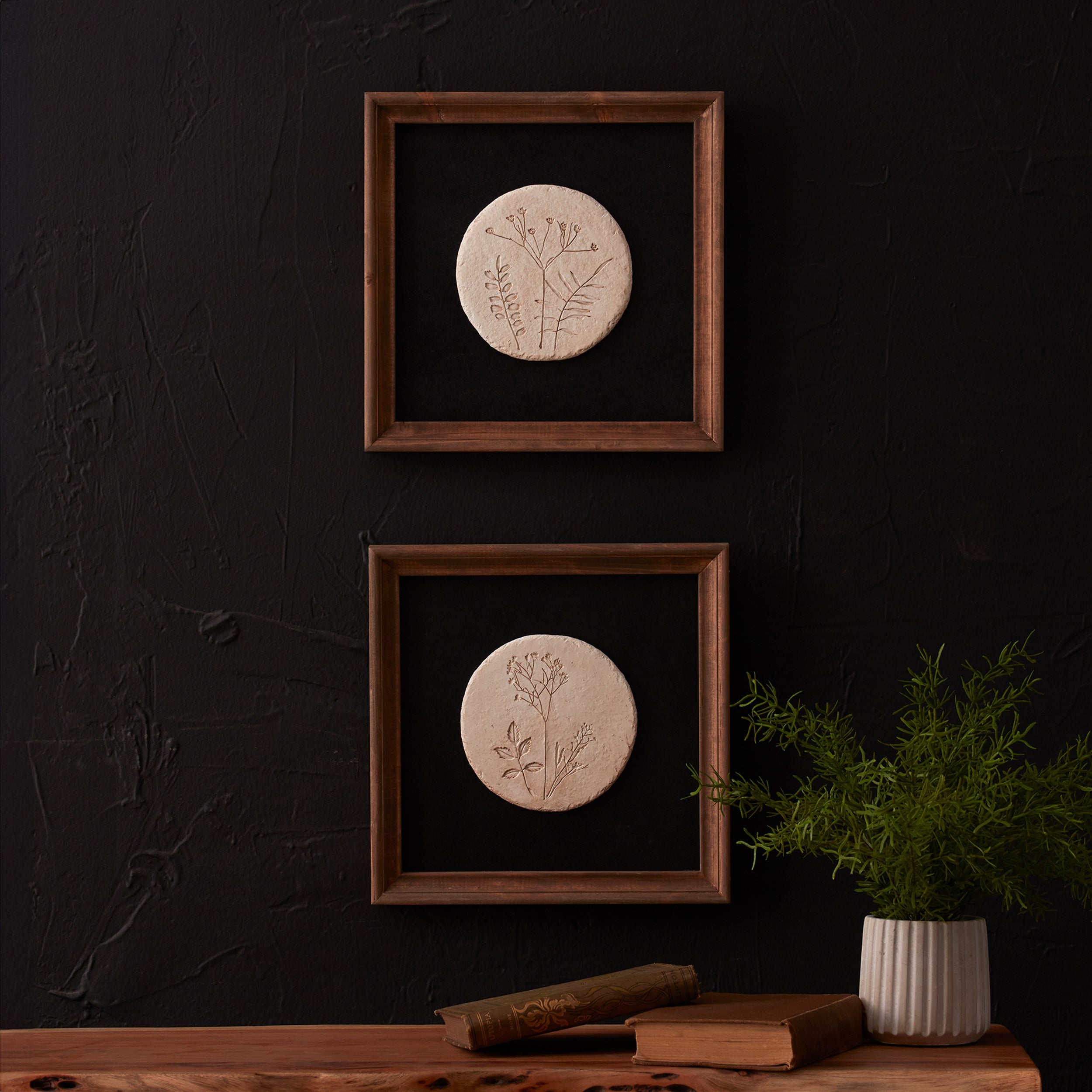 Wood Framed Floral Plaque, Set of 2