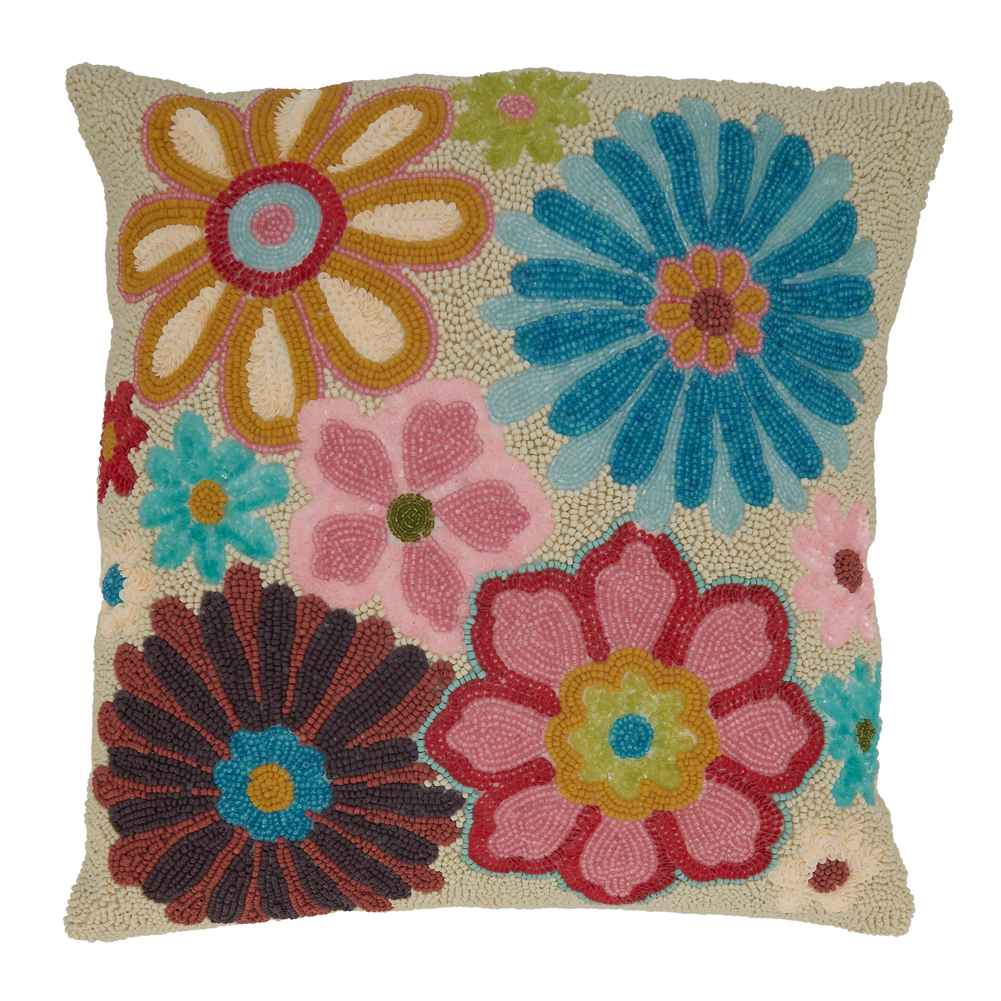 Beaded Flower Explosion Throw Pillow