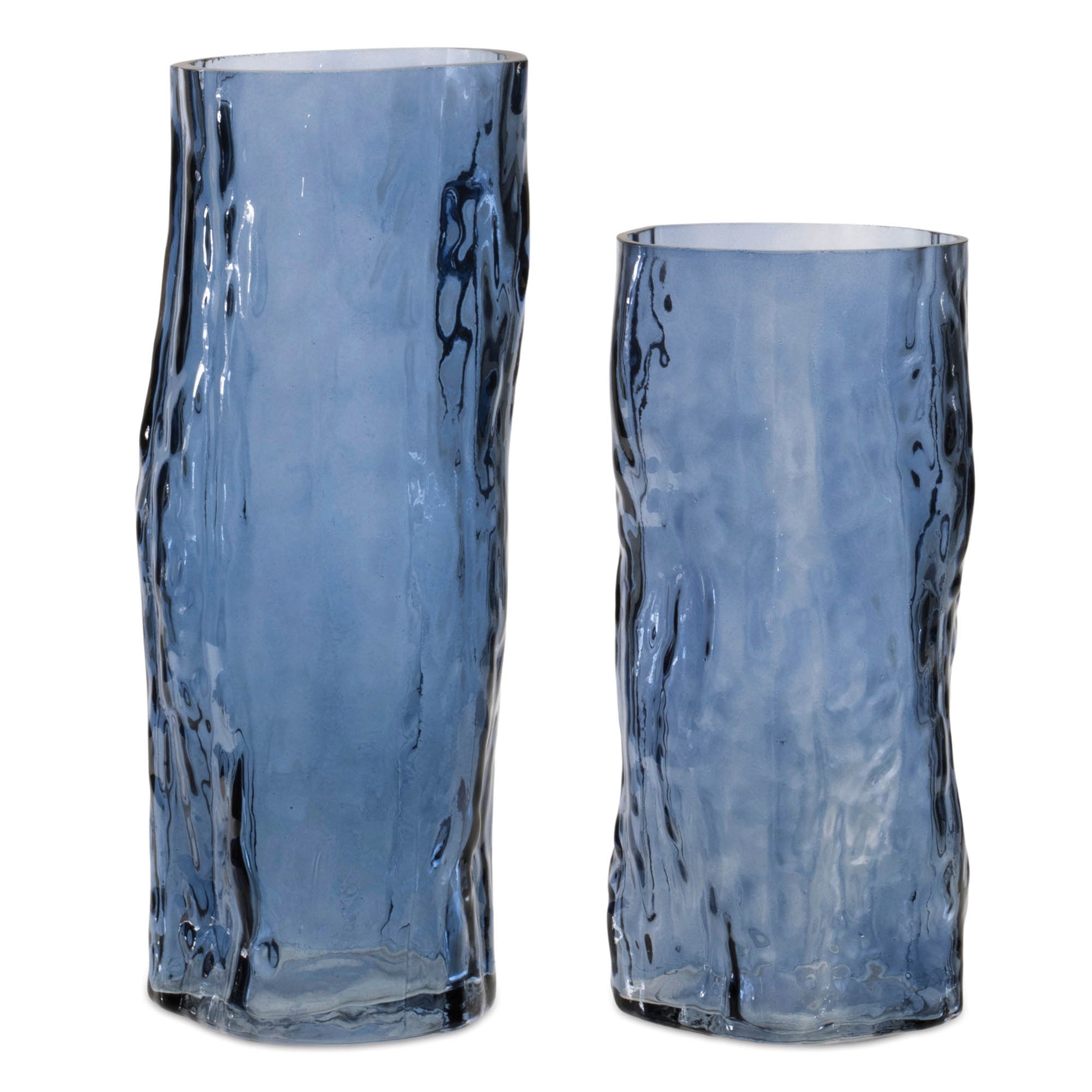 Blue Wavy Glass Vase, Set of 2