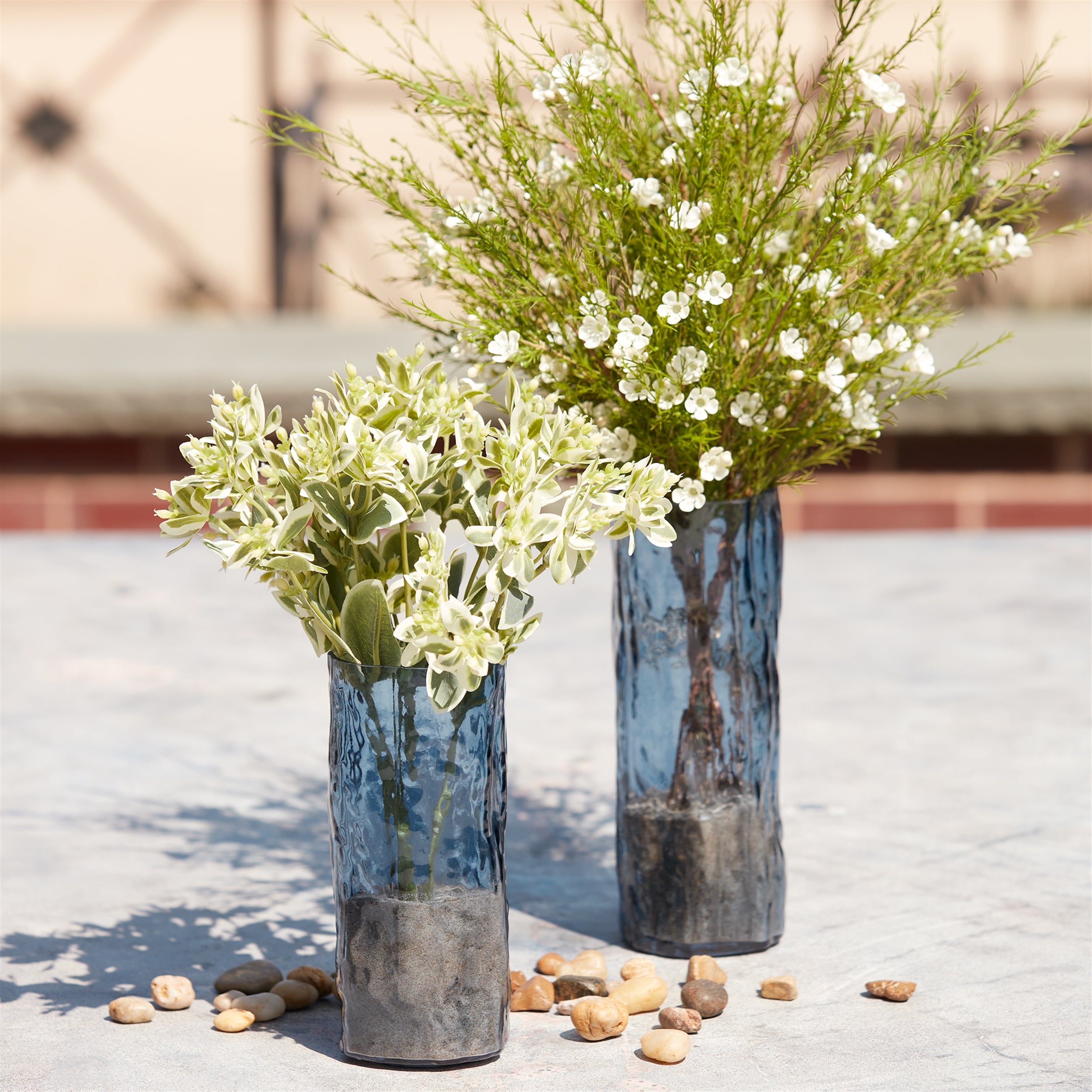 Blue Wavy Glass Vase, Set of 2