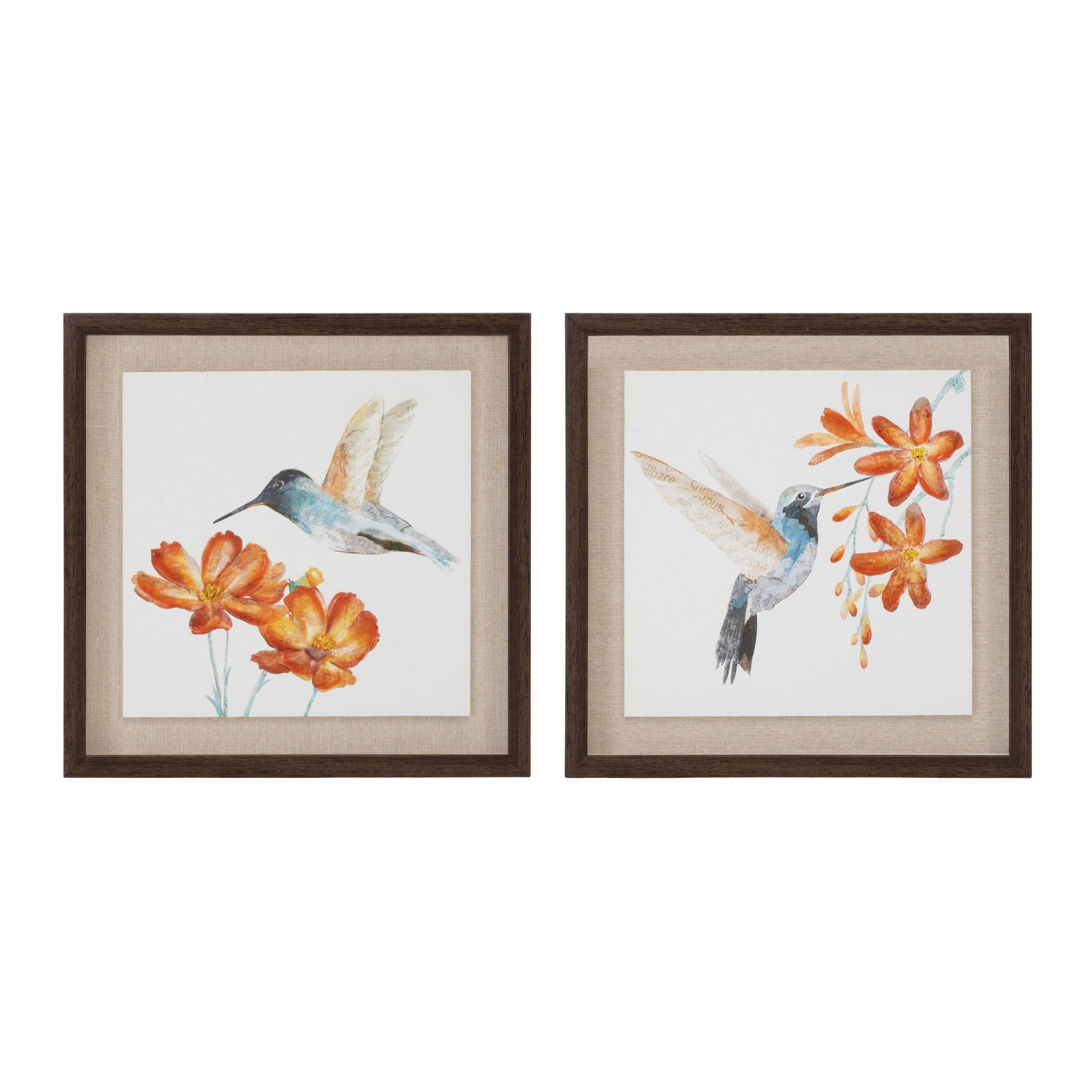 Framed Hummingbird Floral Print, Set of 2