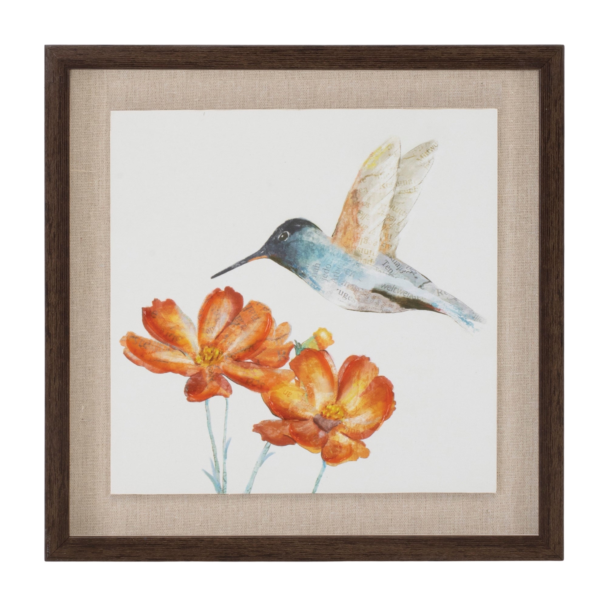 Framed Hummingbird Floral Print, Set of 2