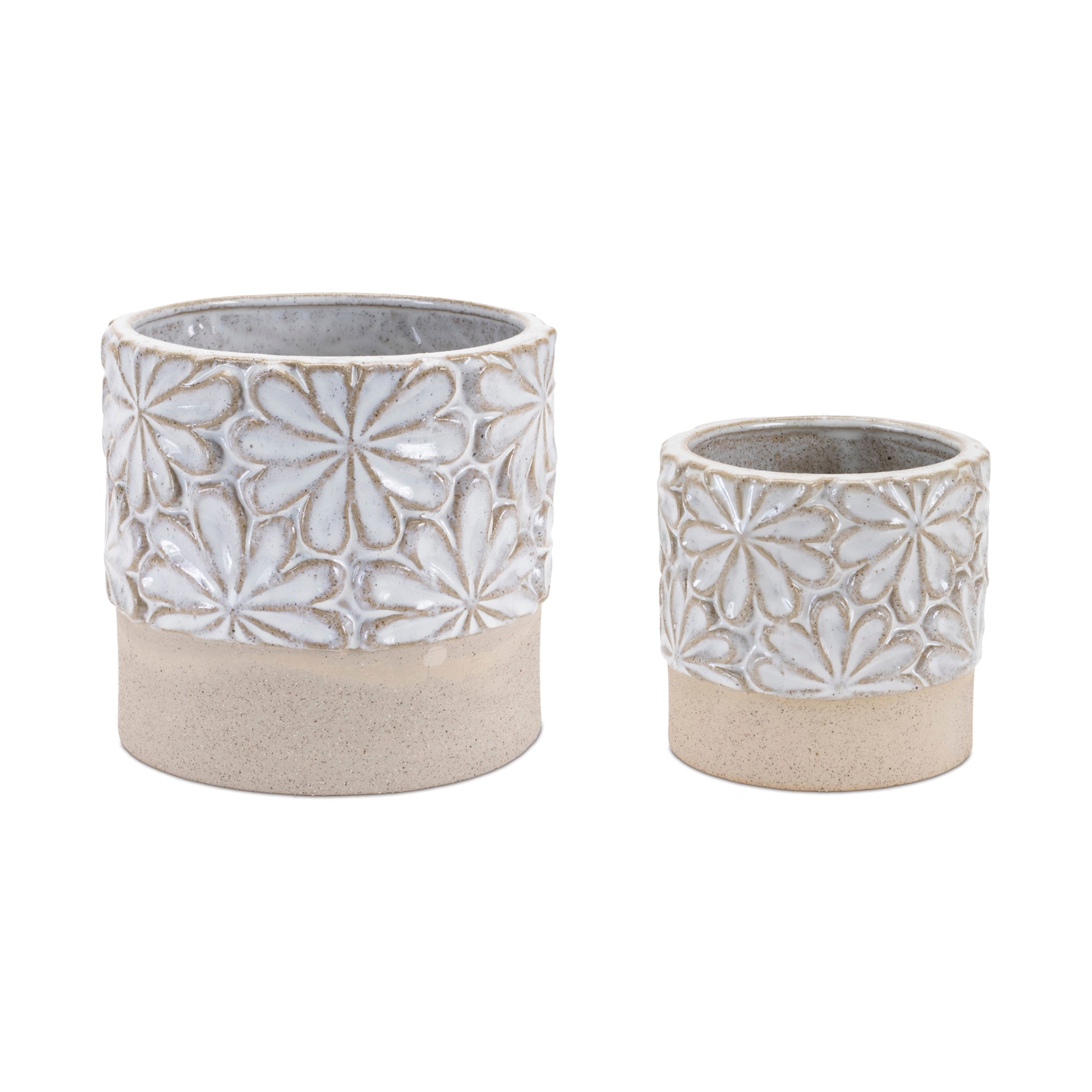Ceramic Floral Planter, Set of 2