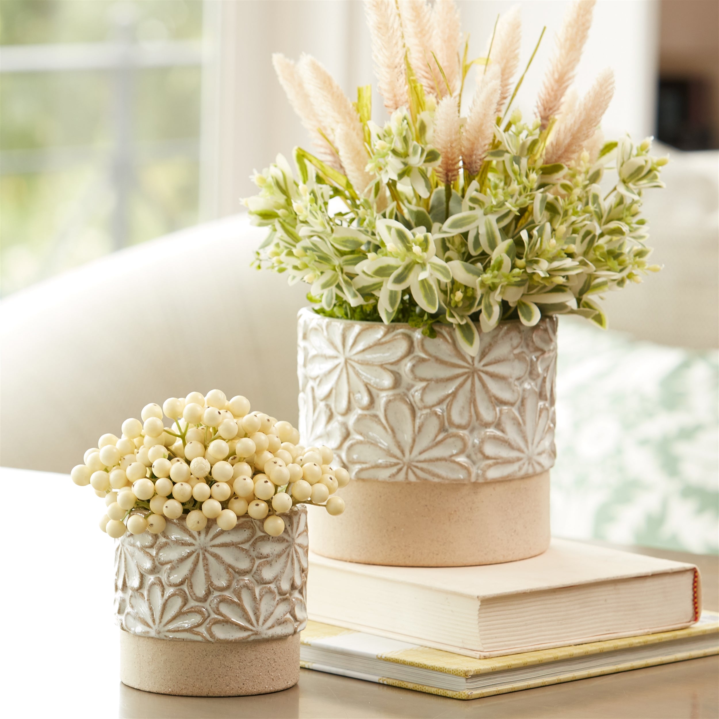 Ceramic Floral Planter, Set of 2