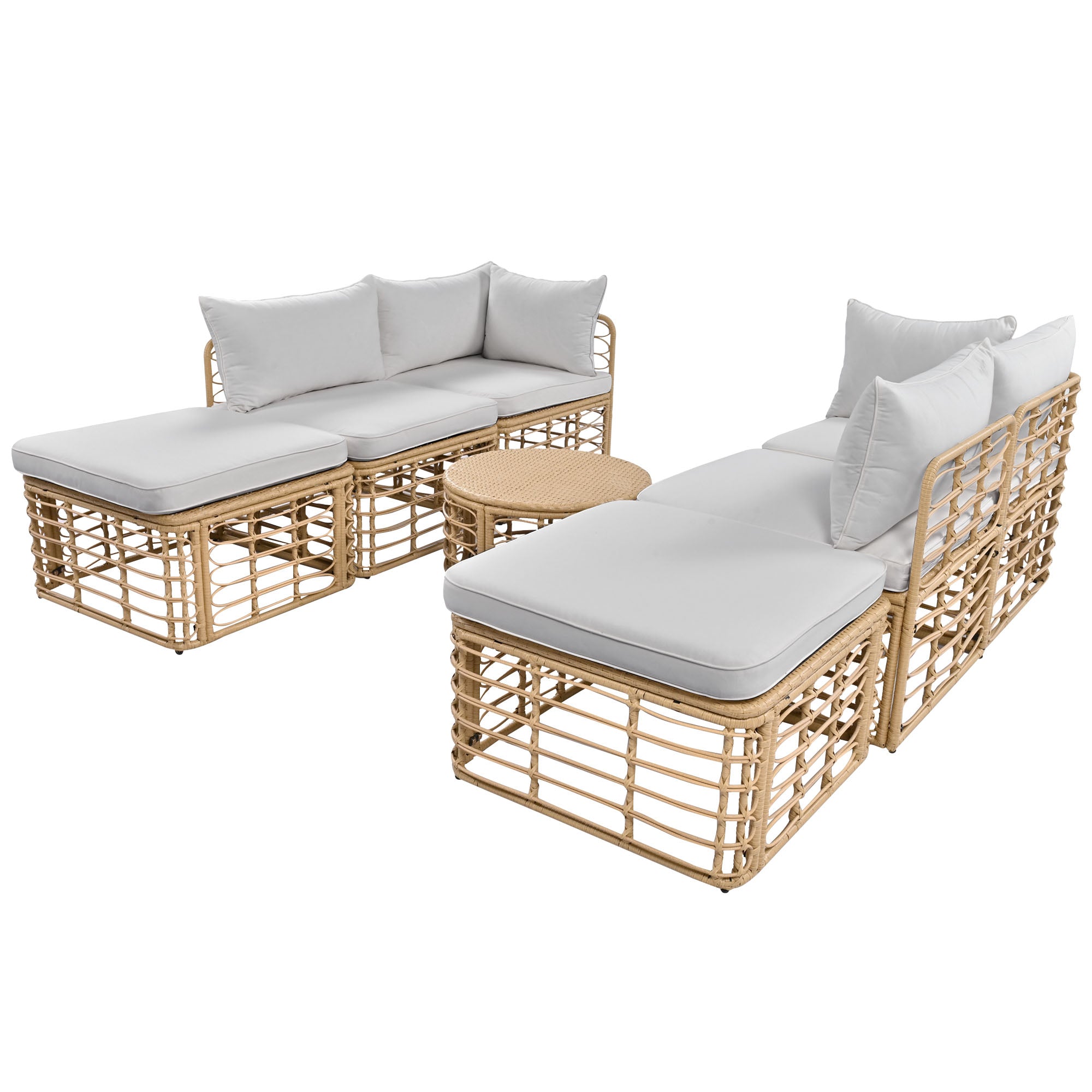 Evoking 7-Piece Outdoor Sectional Set with Hollow Woven Design and Pillows
