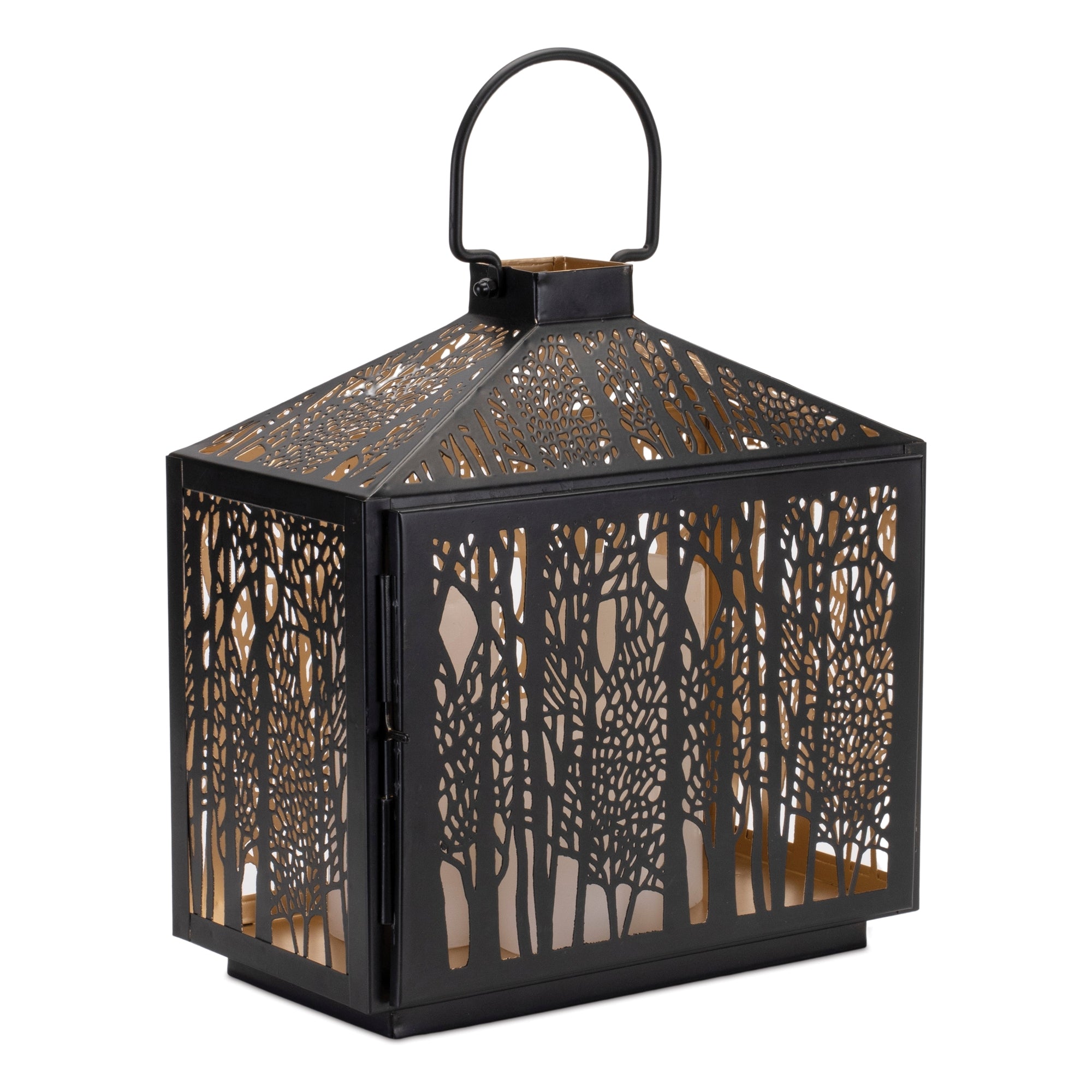 Forest Cut Metal Lantern with Gold Accent