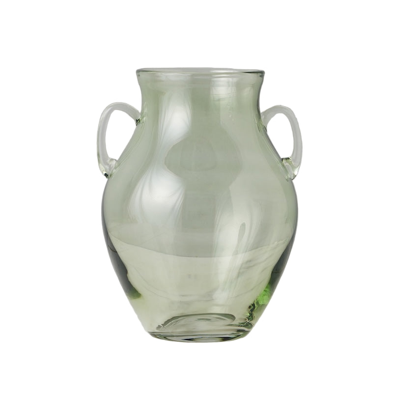 Glass Amphora Flower Vase, Sage Green