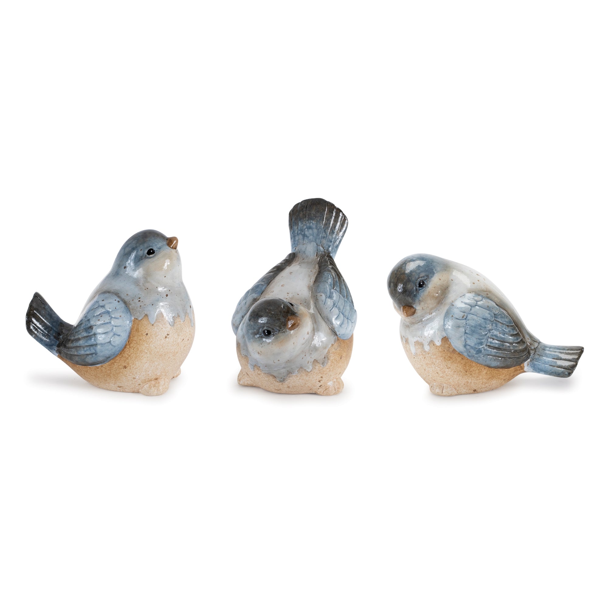 Ceramic Bird Figurines with Unglazed Accents, Set of 3