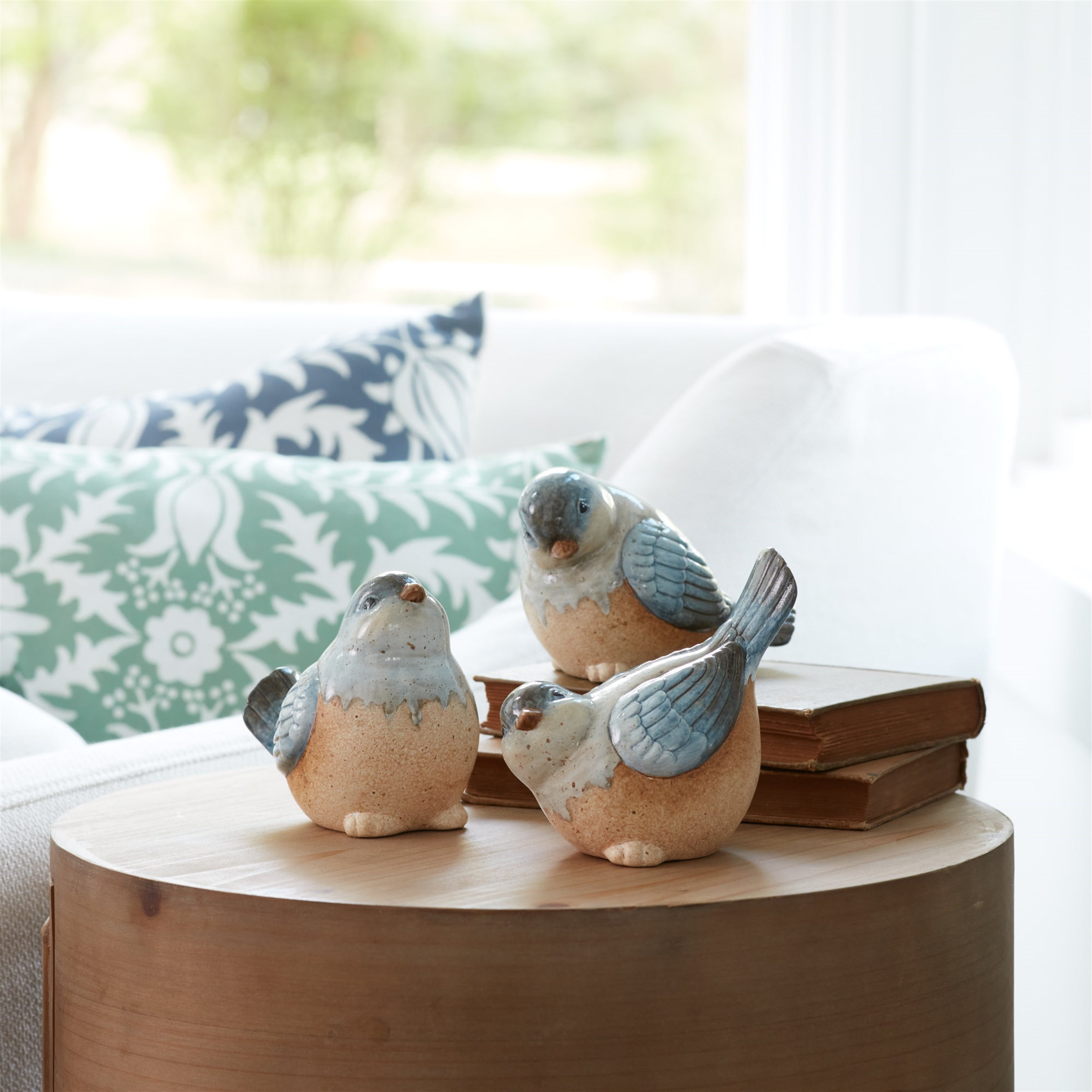 Ceramic Bird Figurines with Unglazed Accents, Set of 3