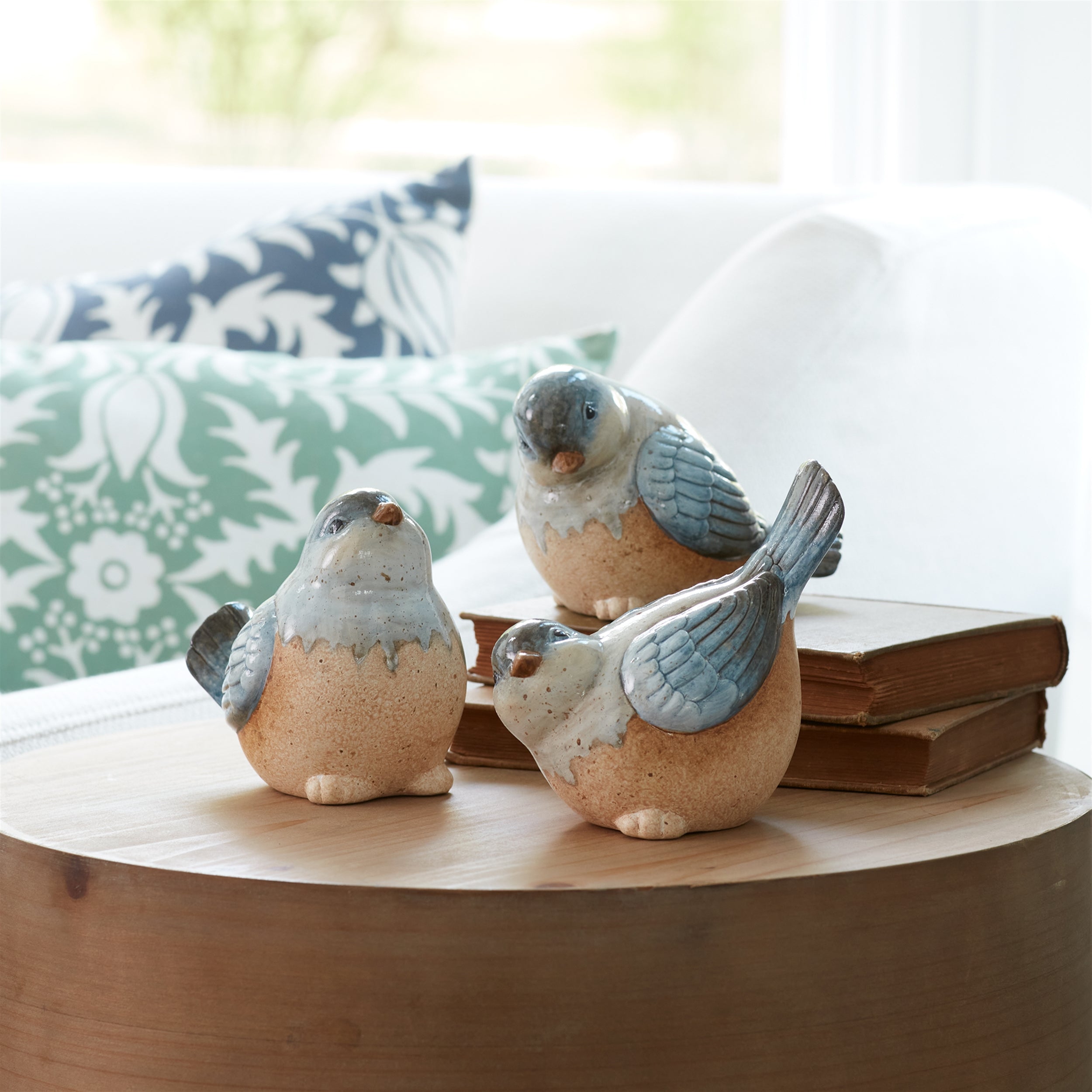 Ceramic Bird Figurines with Unglazed Accents, Set of 3