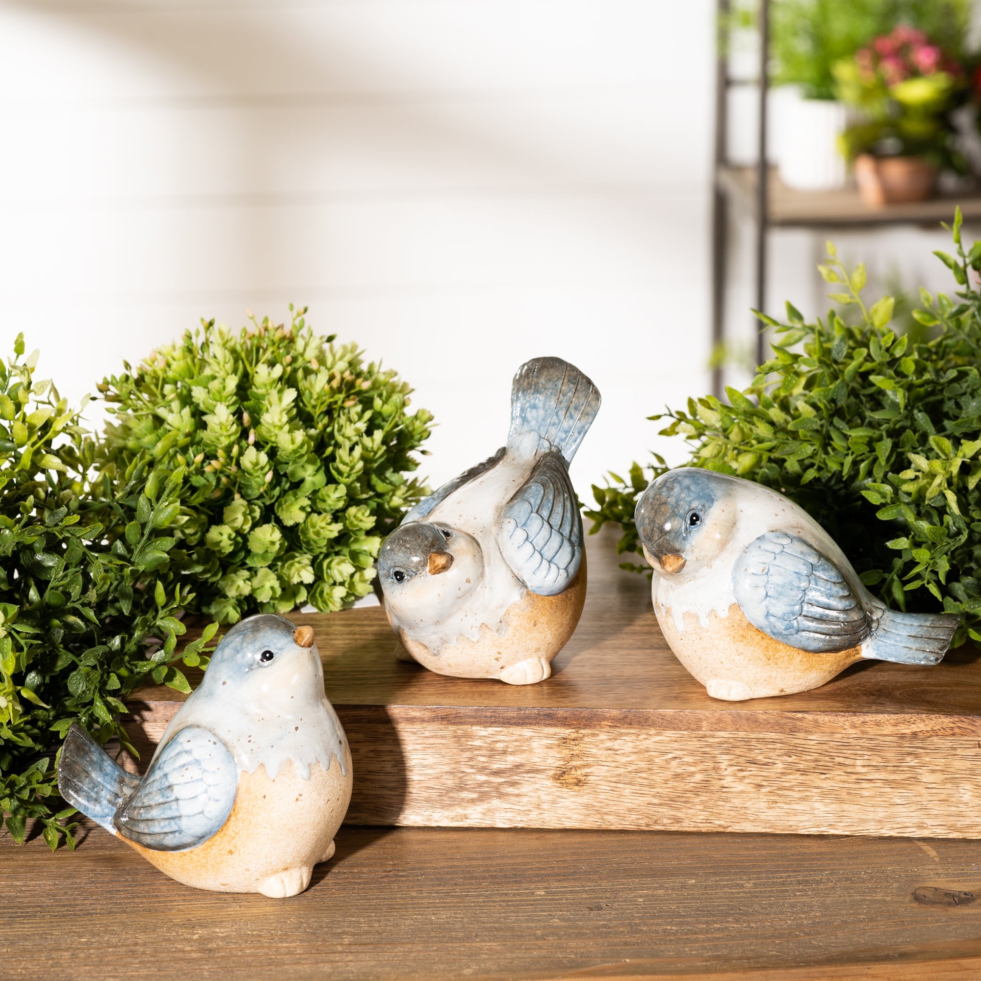 Ceramic Bird Figurines with Unglazed Accents, Set of 3