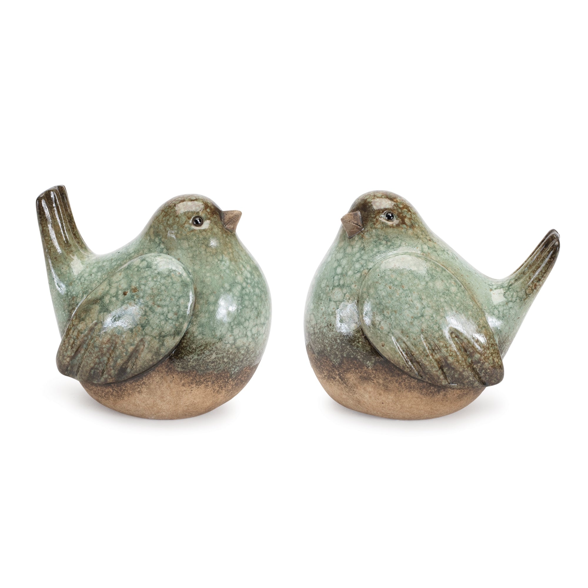 Ceramic Bird Figurines with Unglazed Accents, Set of 4