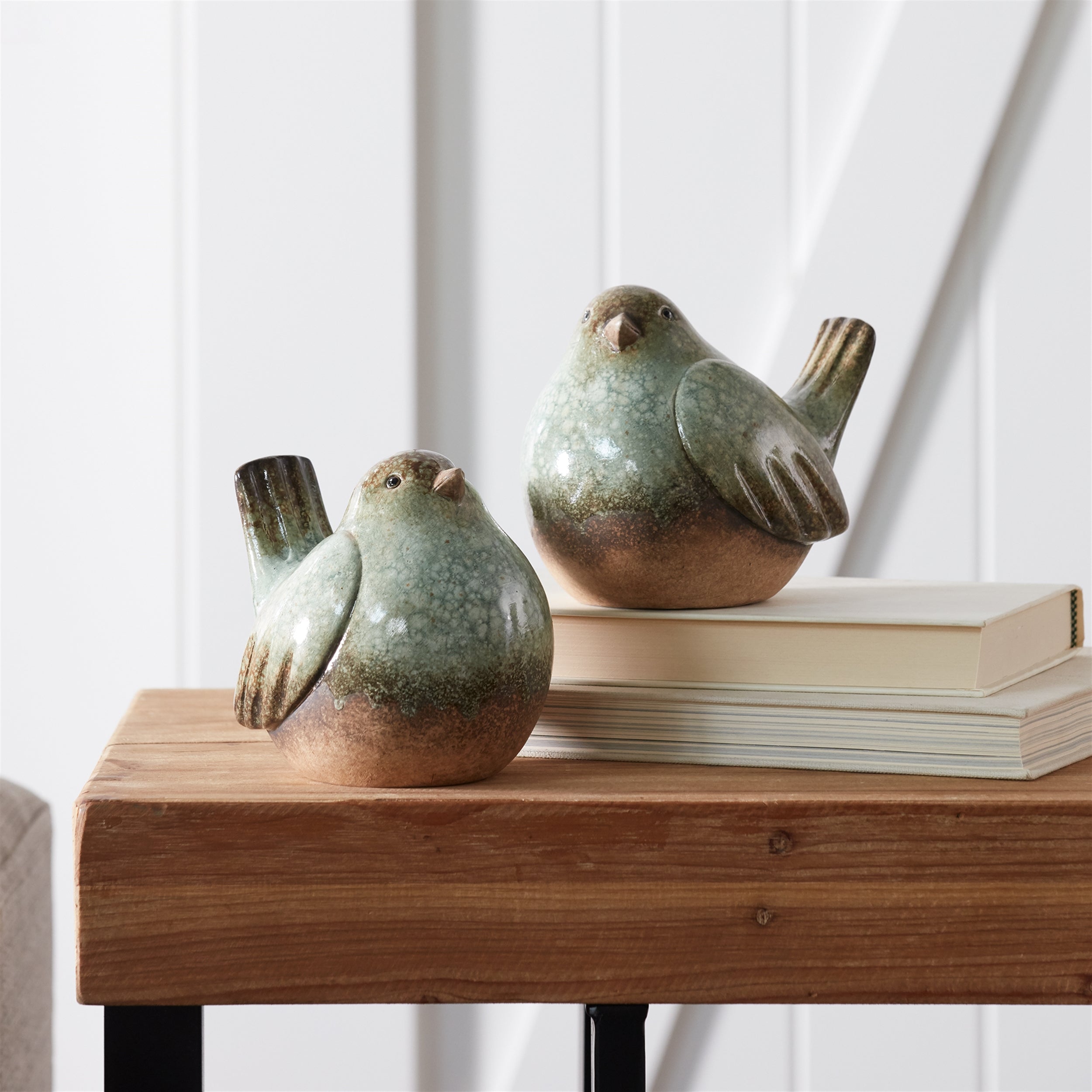 Ceramic Bird Figurines with Unglazed Accents, Set of 4