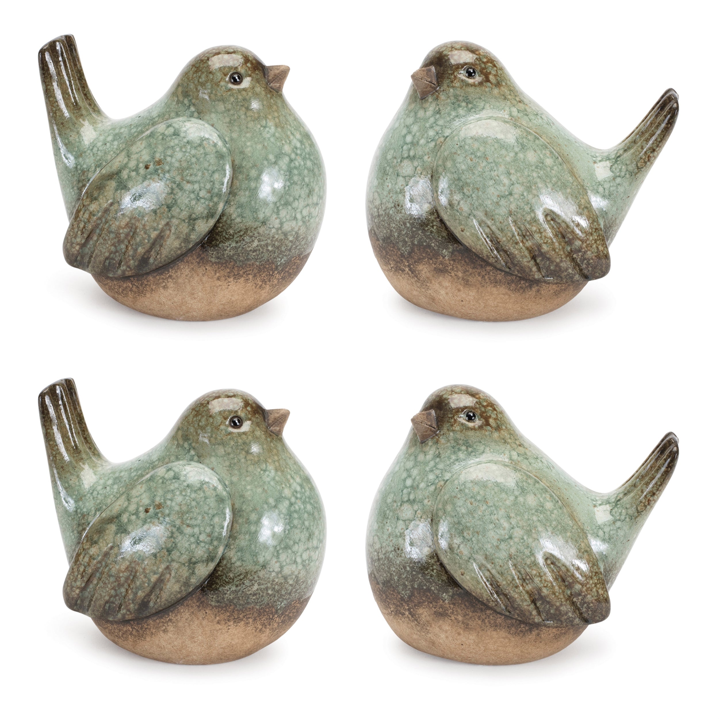 Ceramic Bird Figurines with Unglazed Accents, Set of 4