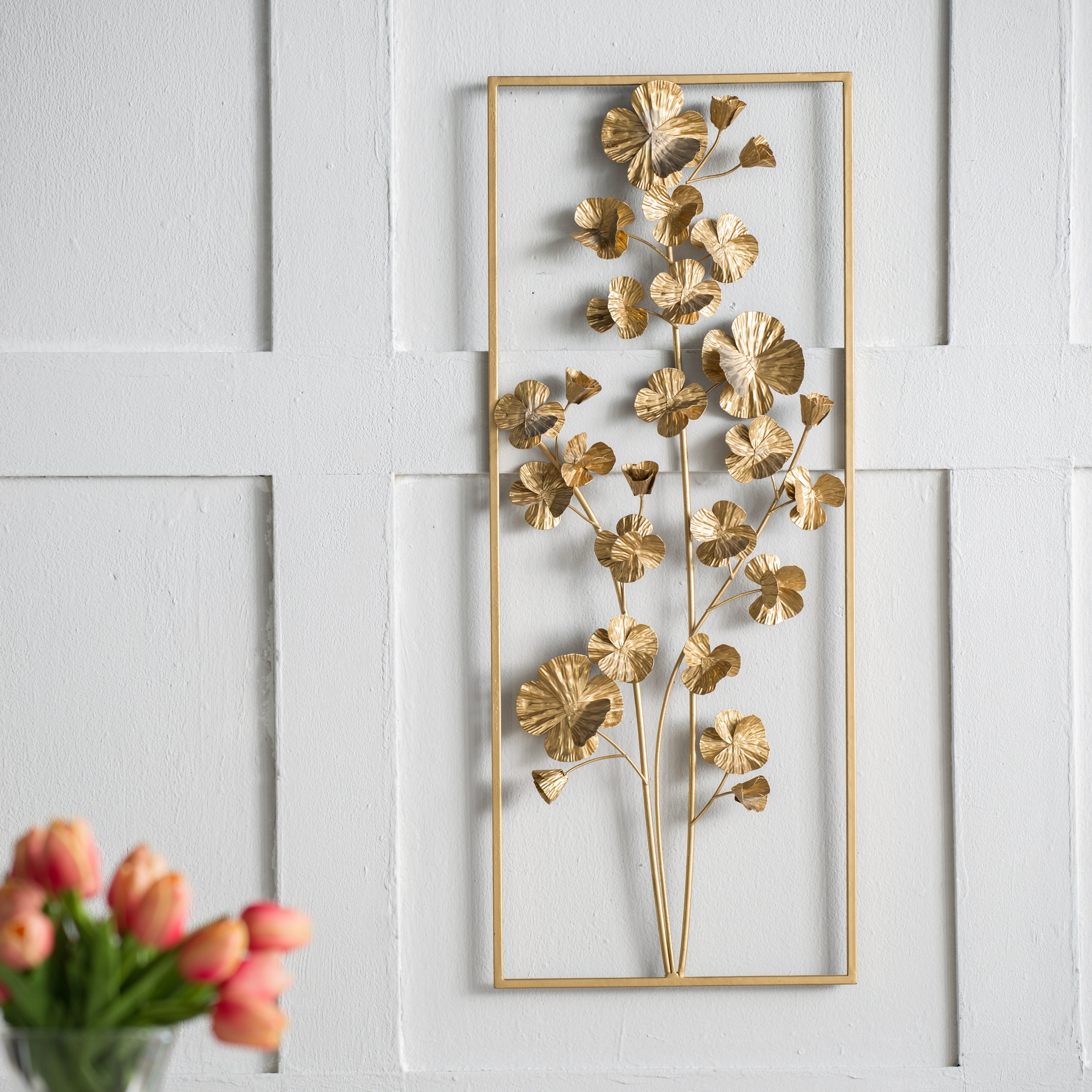 30" x 12" Rectangle Flower Wall Decor with Metal Frame