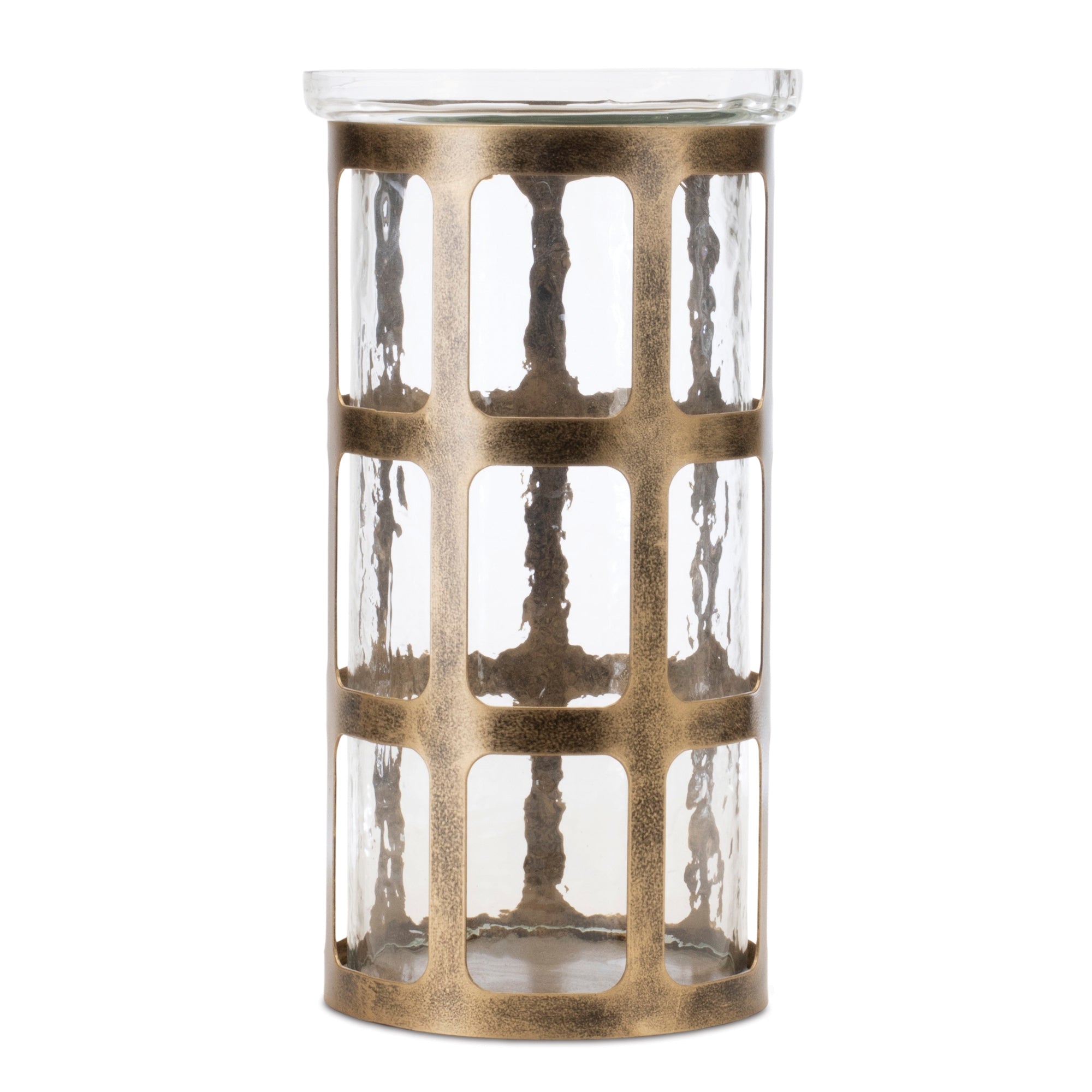 Wavy Glass Candle Holder with Distressed Metal Frame