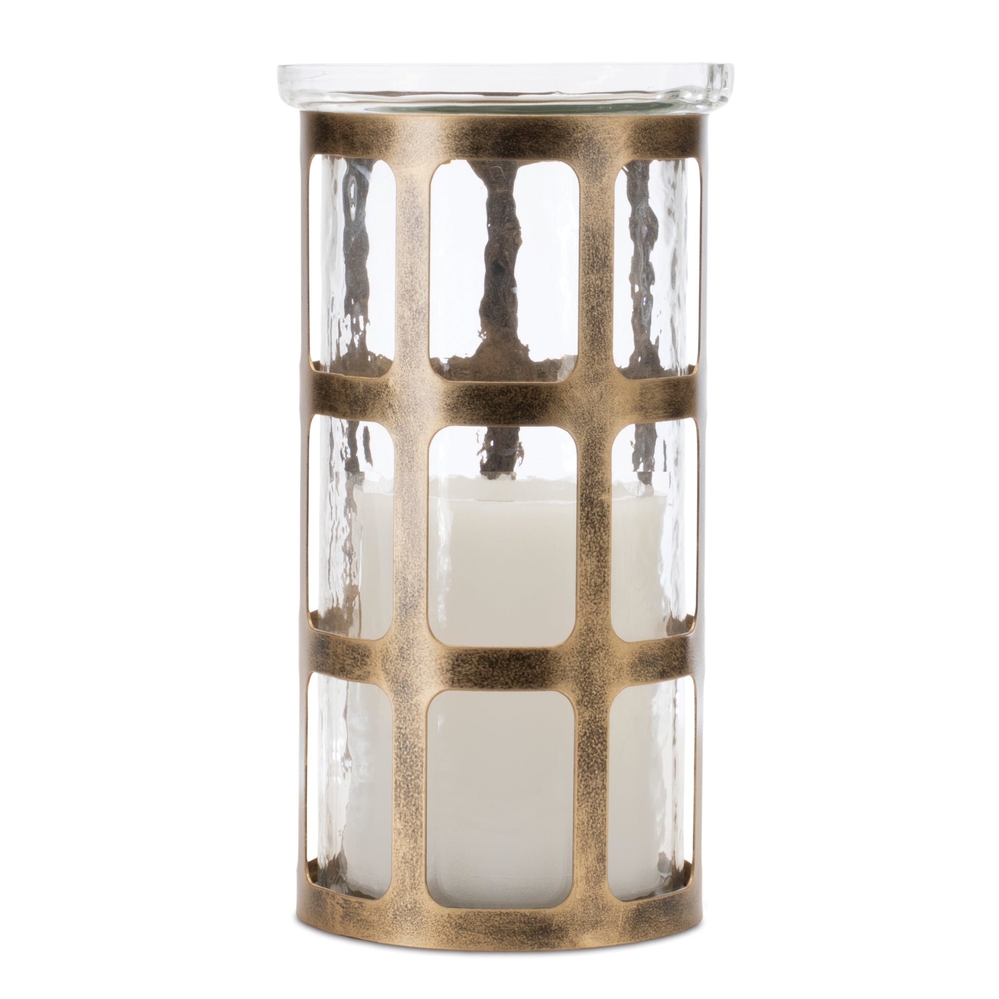 Wavy Glass Candle Holder with Distressed Metal Frame