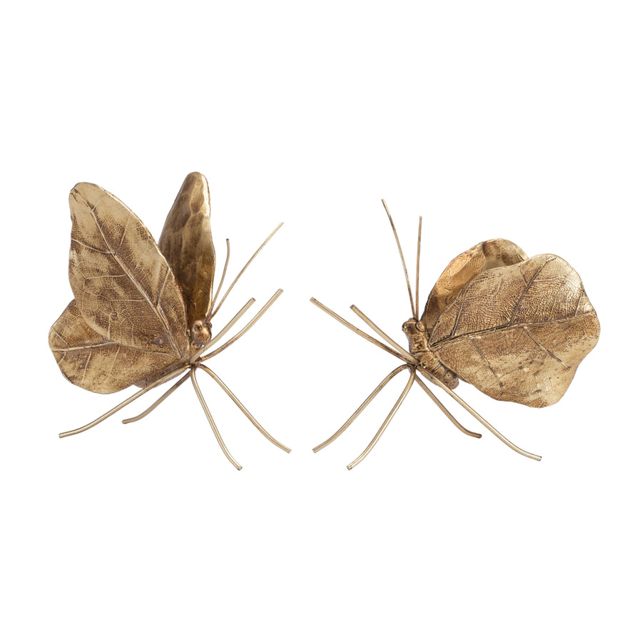 Leaf Butterfly Shelf Sitter in Gold, Set of 2