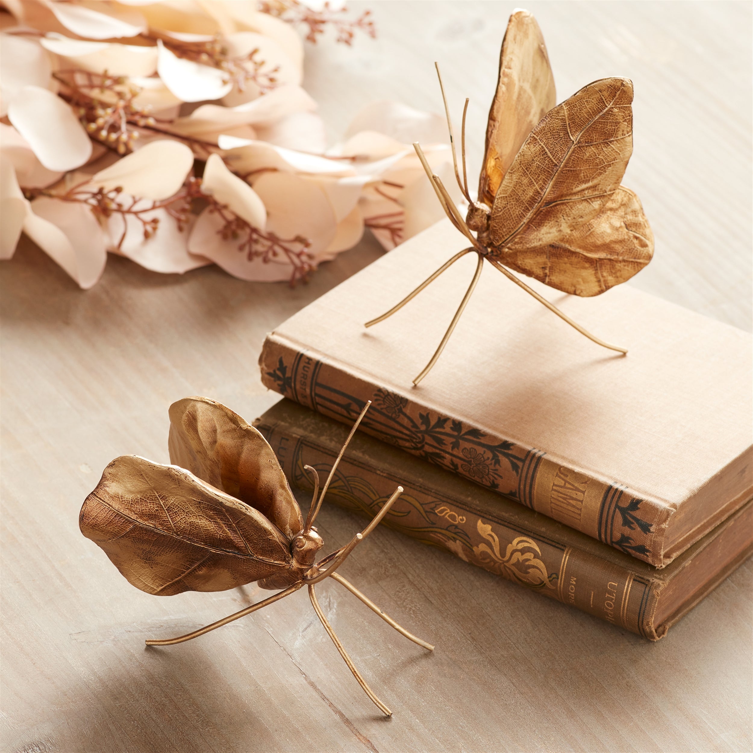 Leaf Butterfly Shelf Sitter in Gold, Set of 2