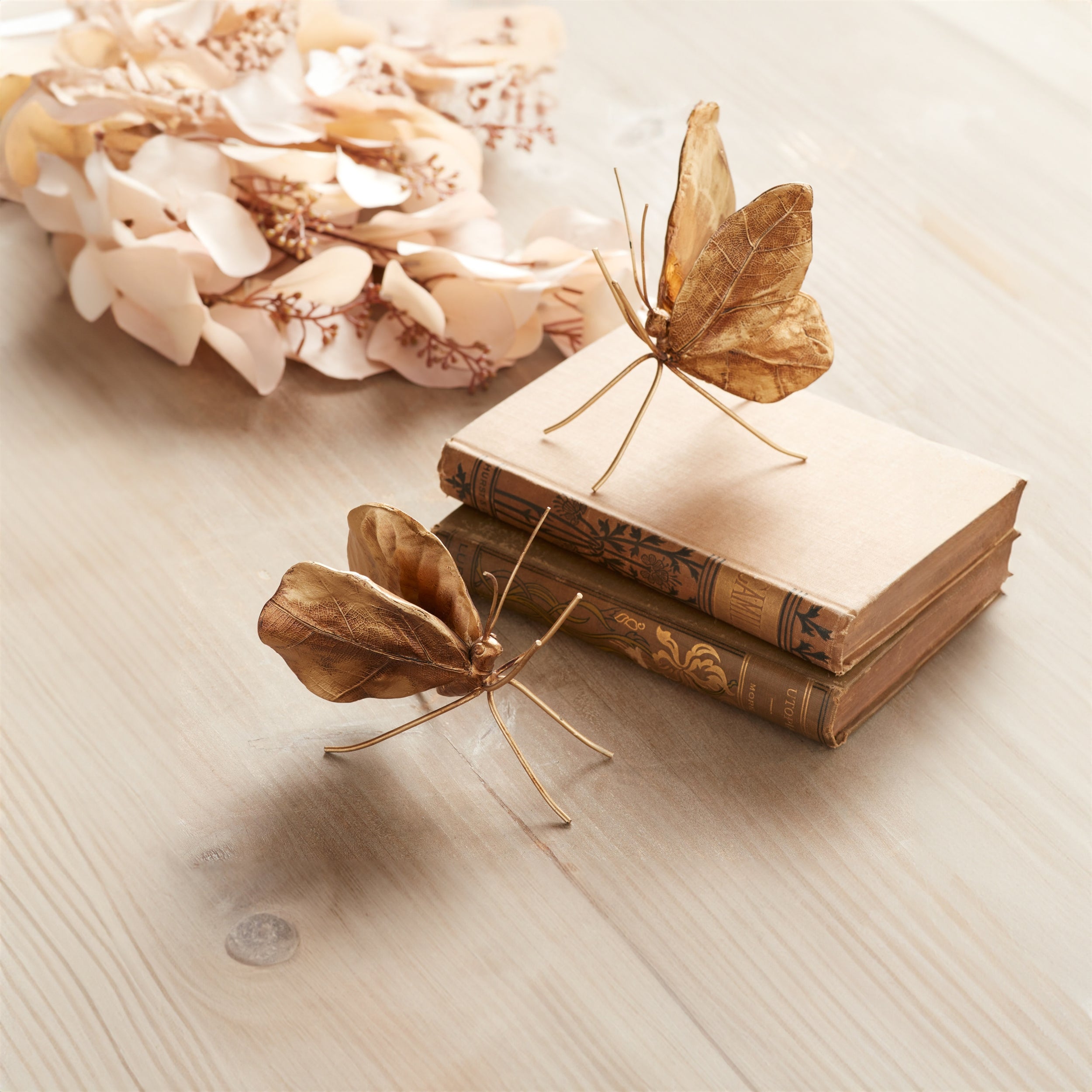 Leaf Butterfly Shelf Sitter in Gold, Set of 2