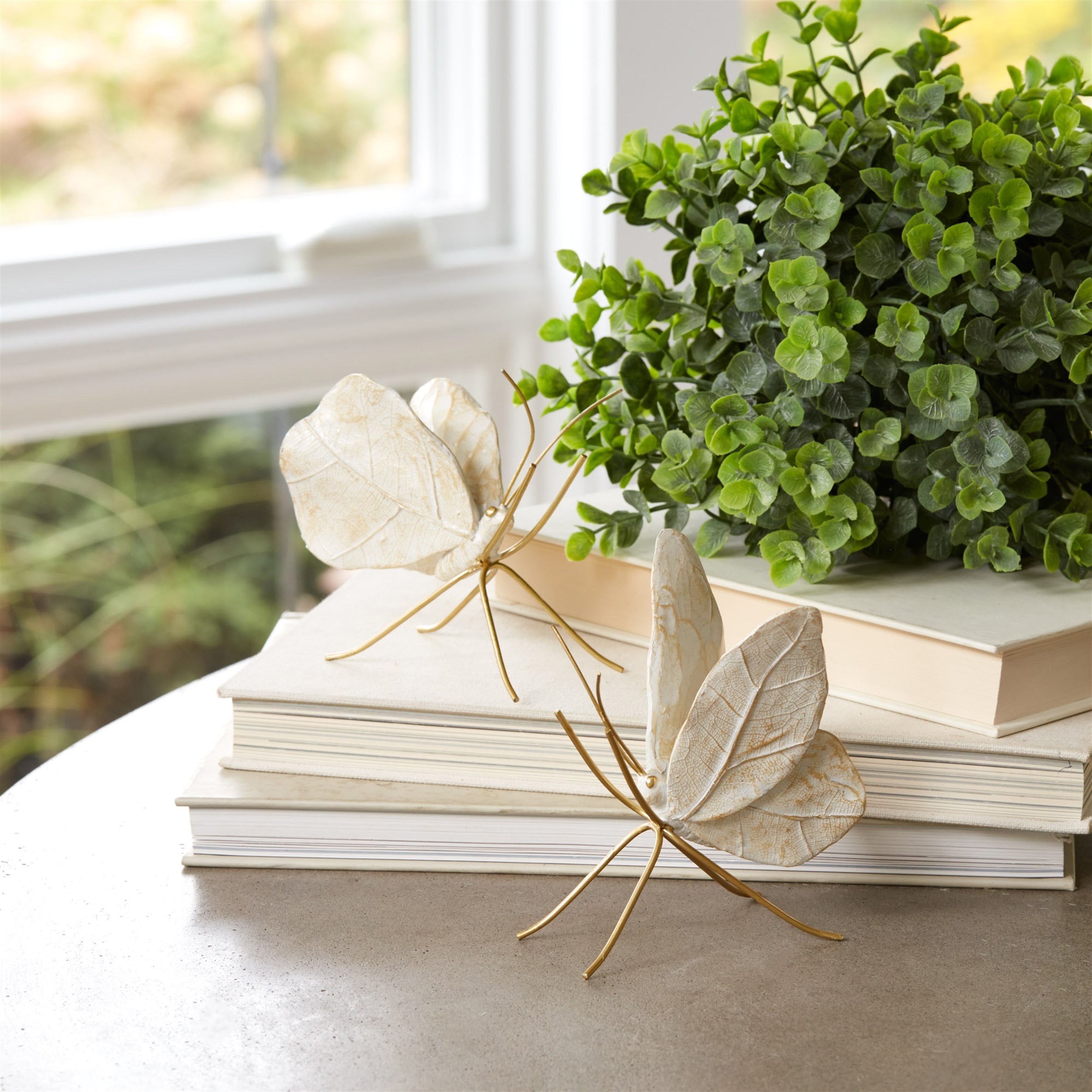 Leaf Butterfly Shelf Sitter in White, Set of 2