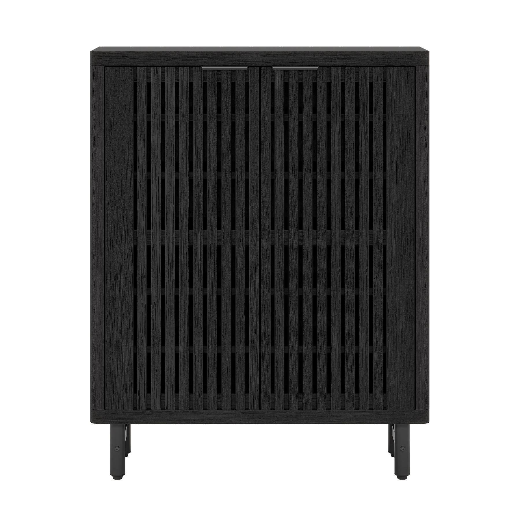 Modern Black Wooden 6-Tier Shoe Cabinet with Louvered Doors