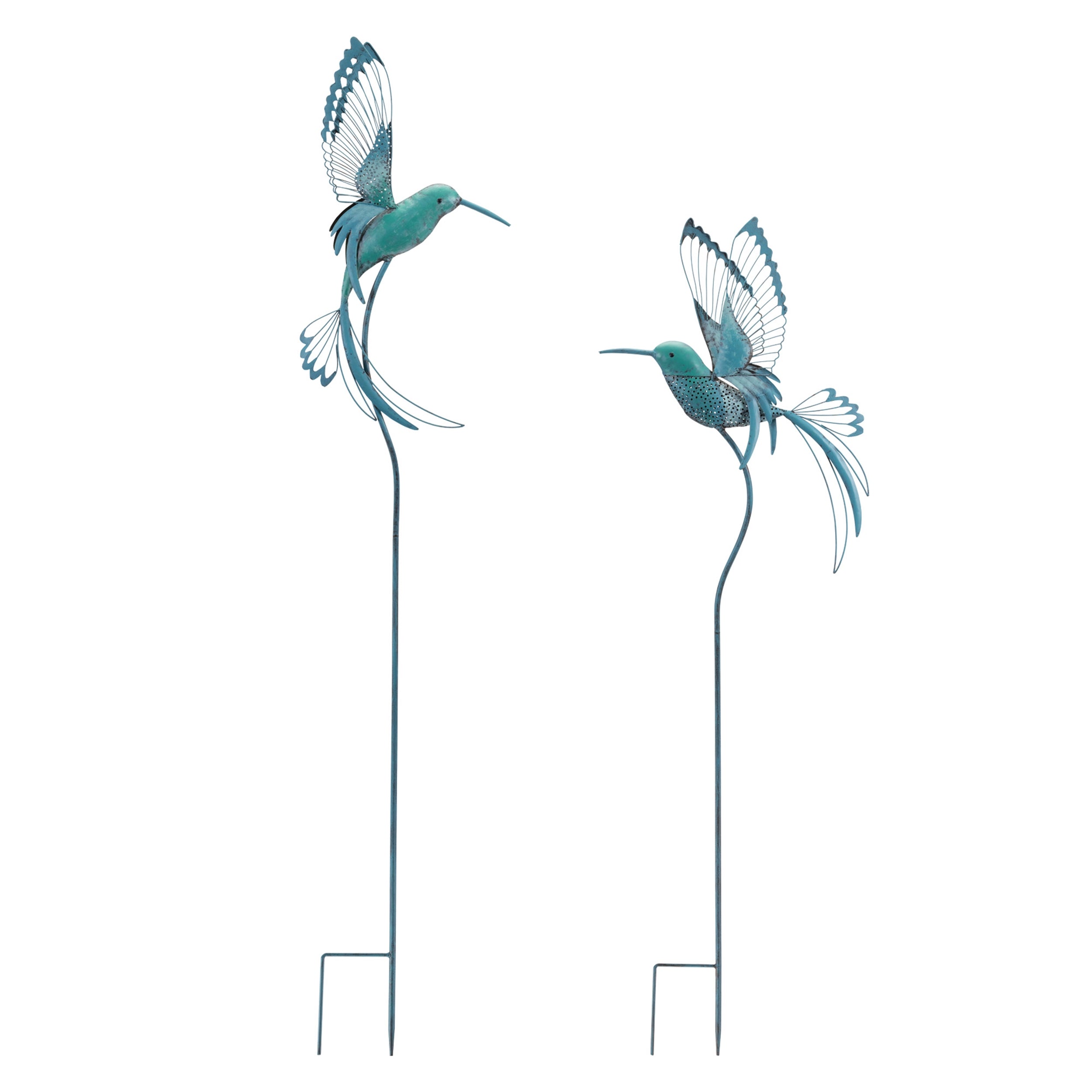 Iron Metal Hummingbird Garden Stake, Set of 2