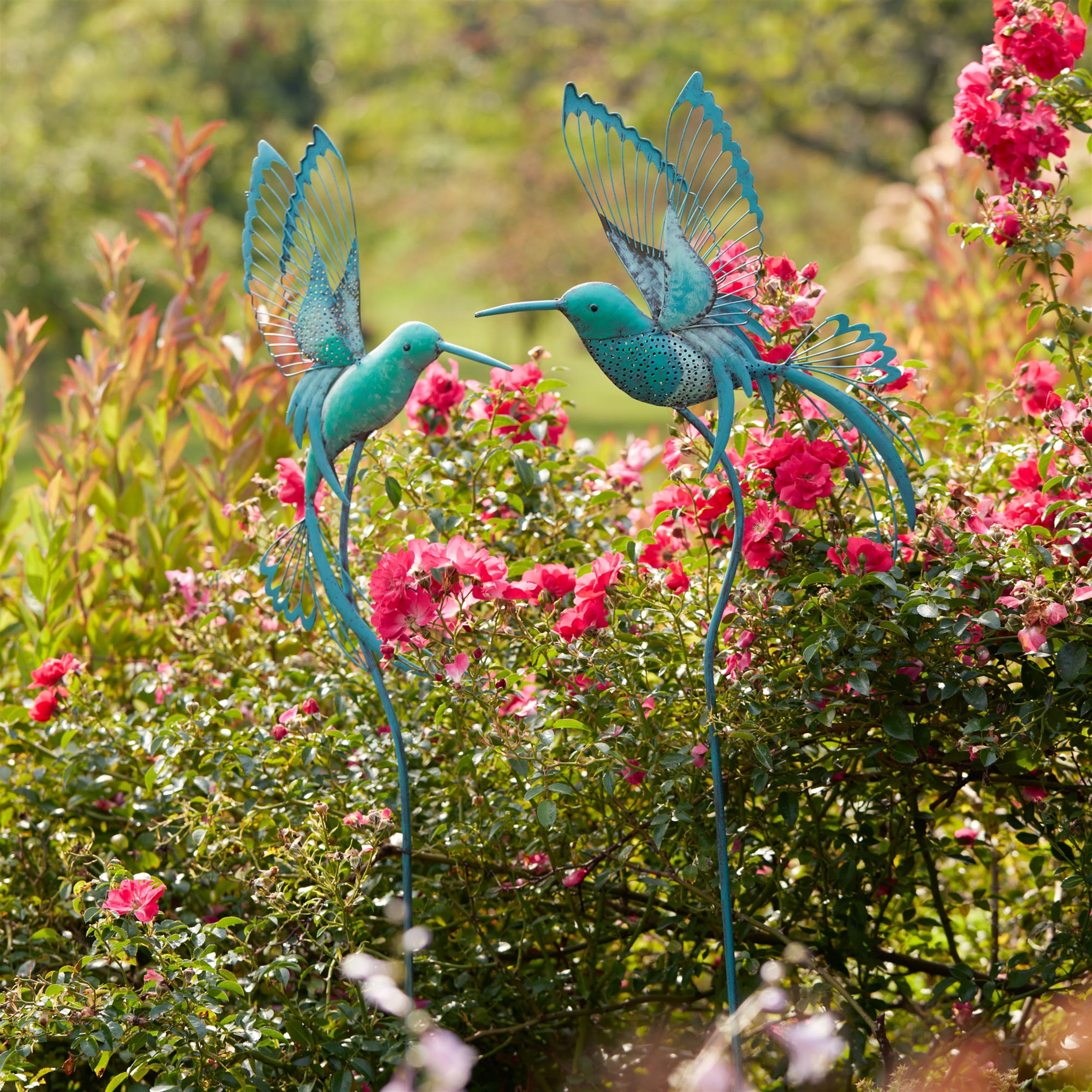 Iron Metal Hummingbird Garden Stake, Set of 2