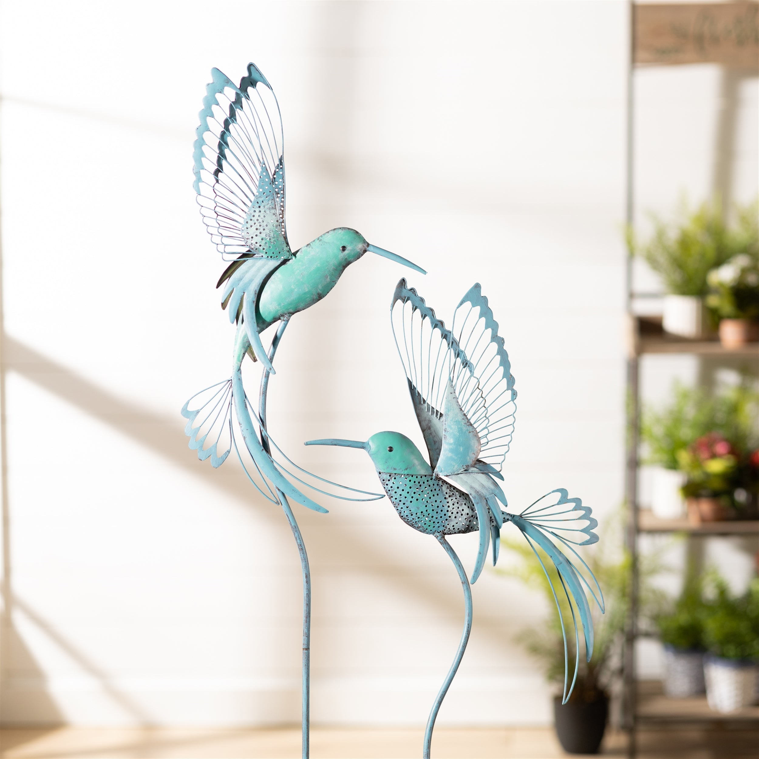 Iron Metal Hummingbird Garden Stake, Set of 2