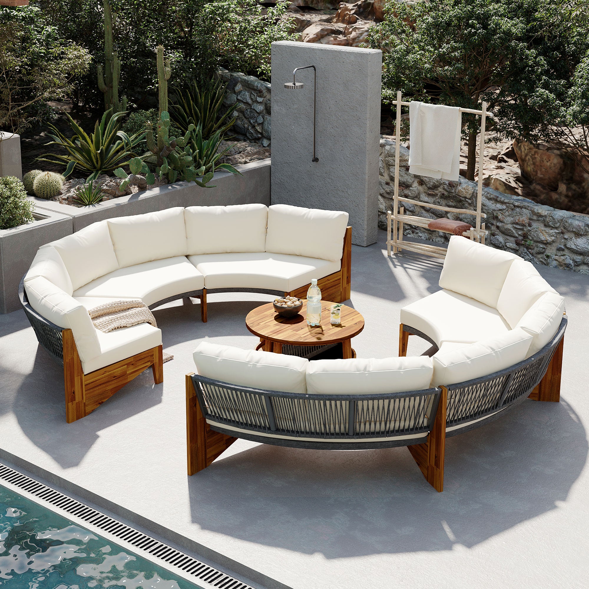 3-Piece Outdoor Semi-Circle Sofa Set for 6