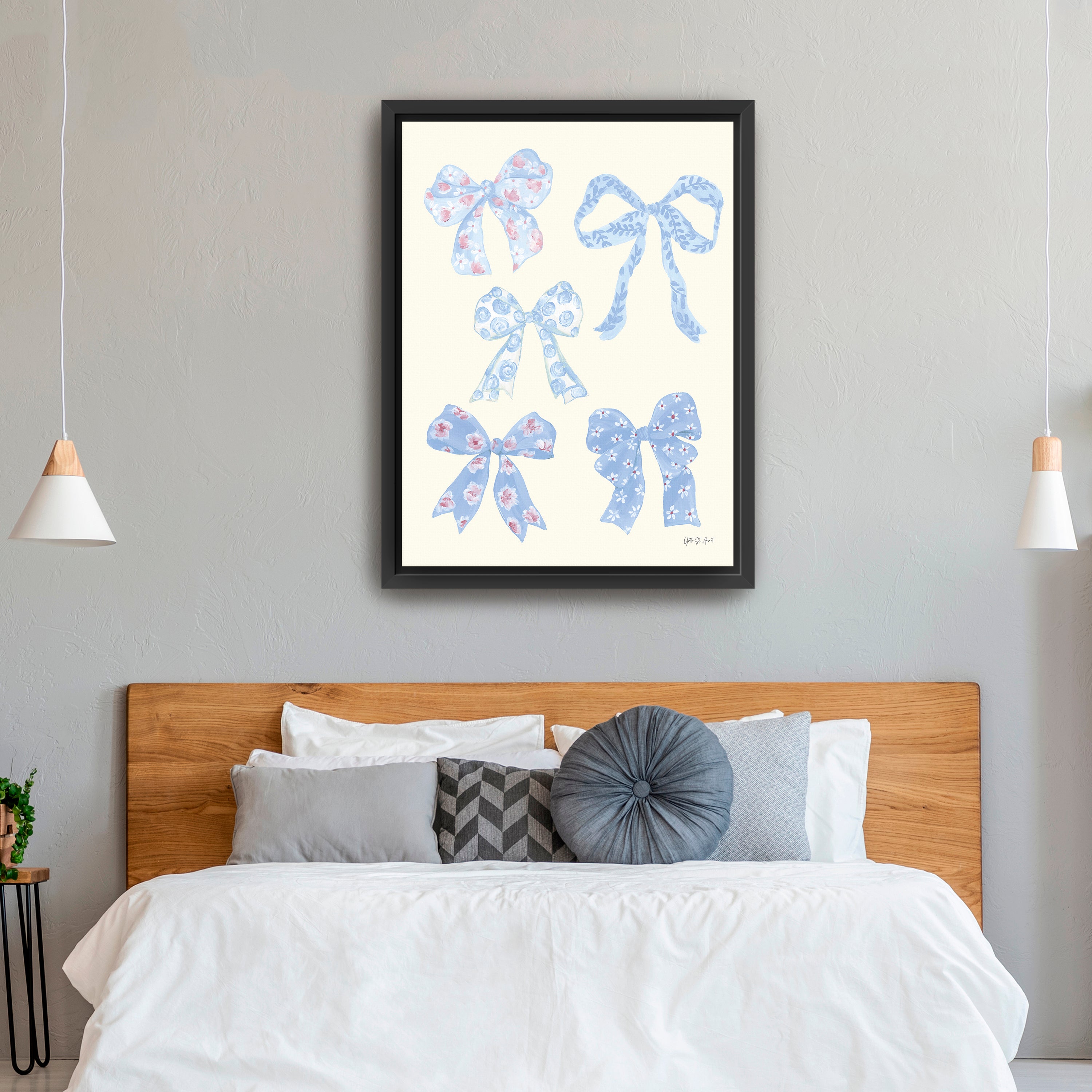 Coquette Bows Blue Canvas Giclee