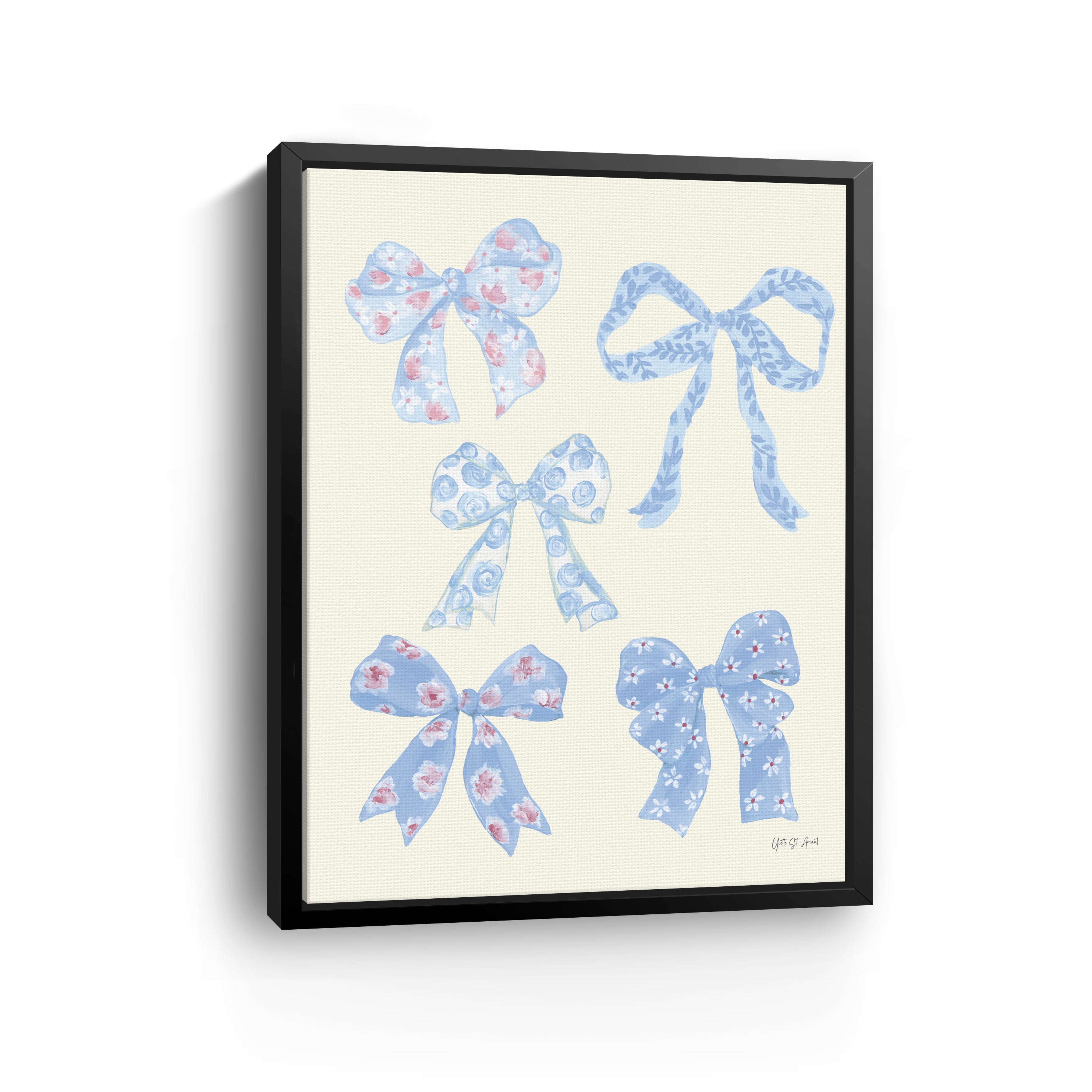 Coquette Bows Blue Canvas Giclee