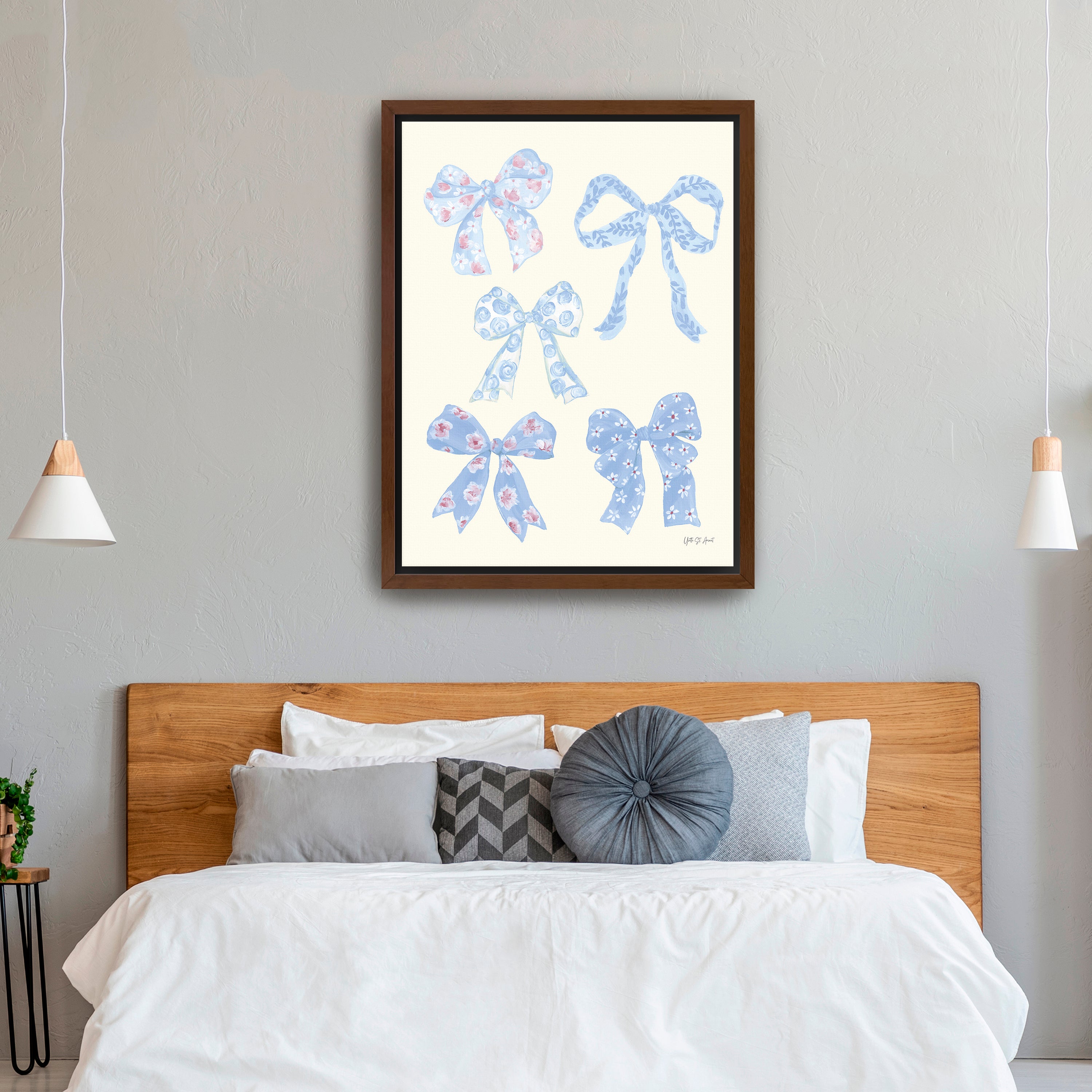 Coquette Bows Blue Canvas Giclee