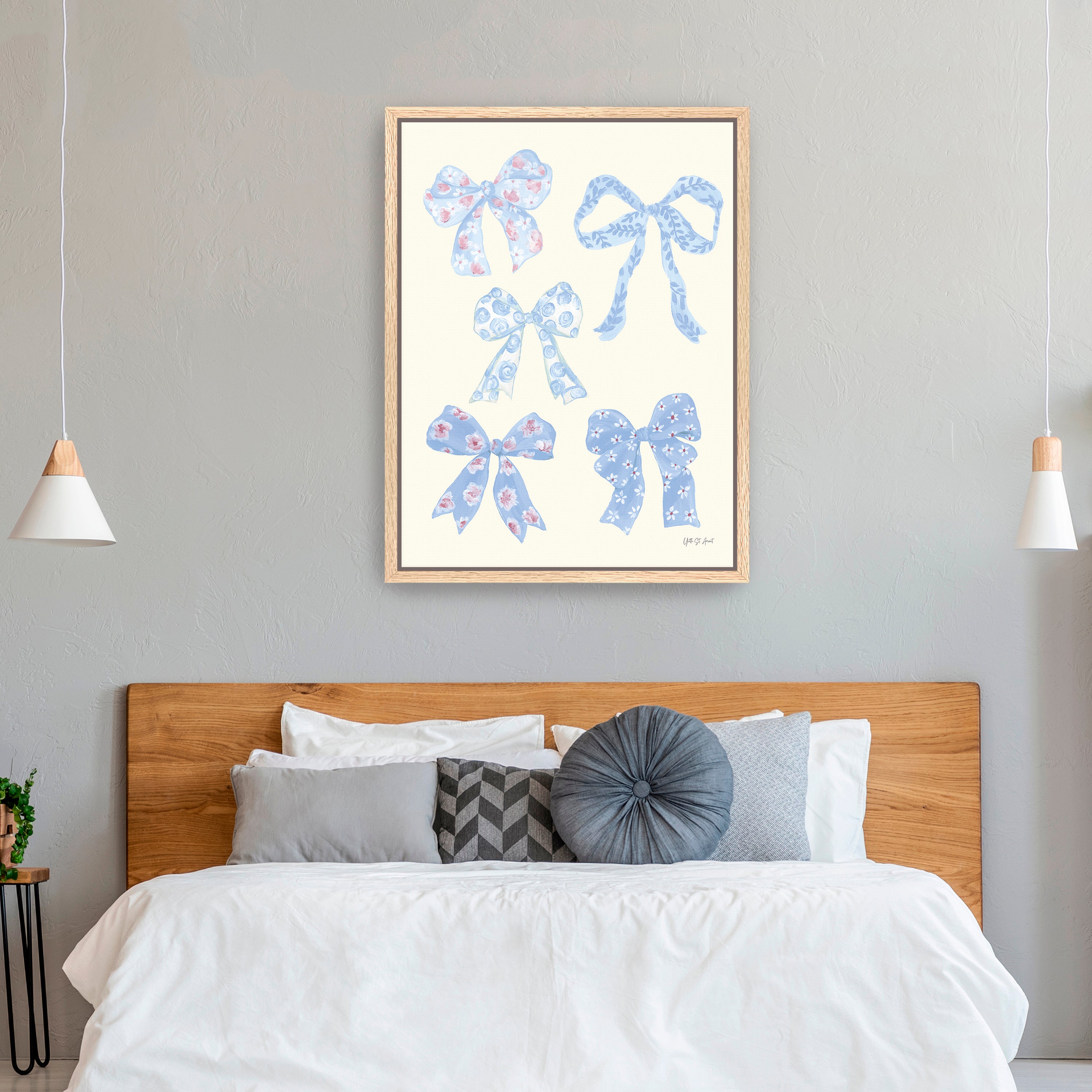 Coquette Bows Blue Canvas Giclee