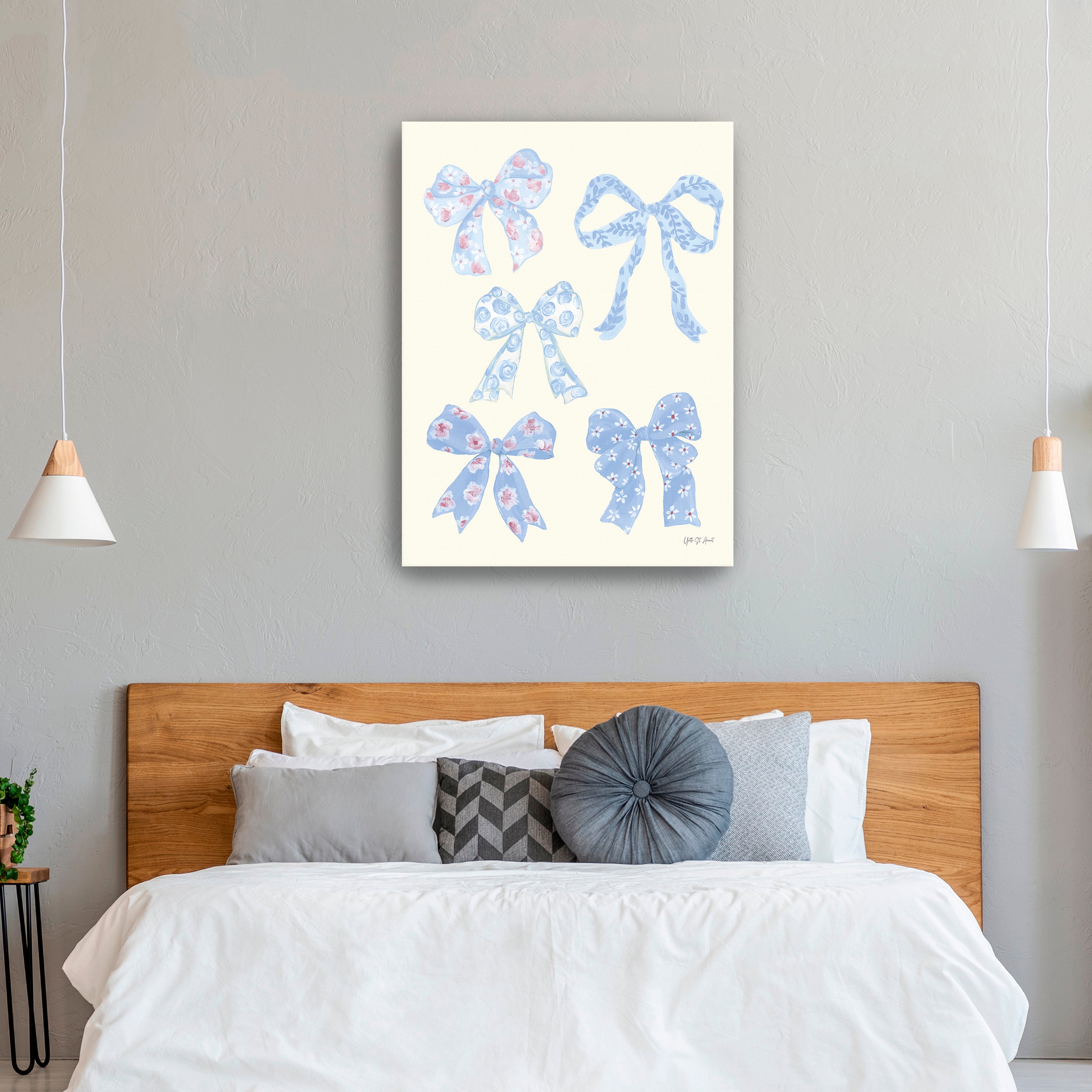 Coquette Bows Blue Canvas Giclee