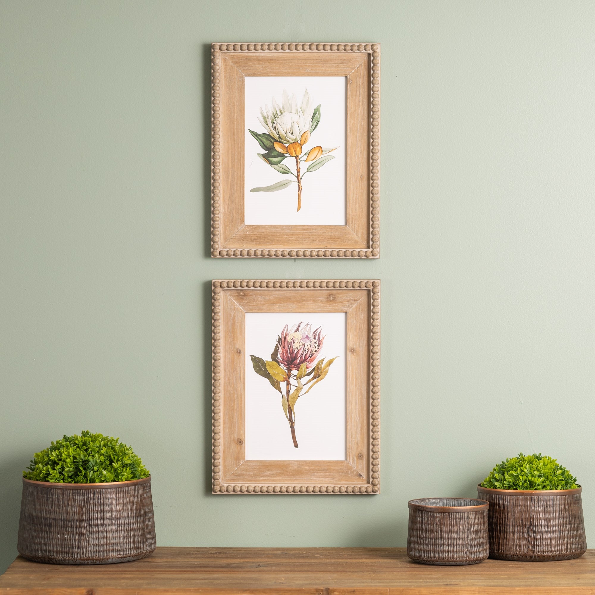 Wood Framed Protea Floral Print, Set of 2