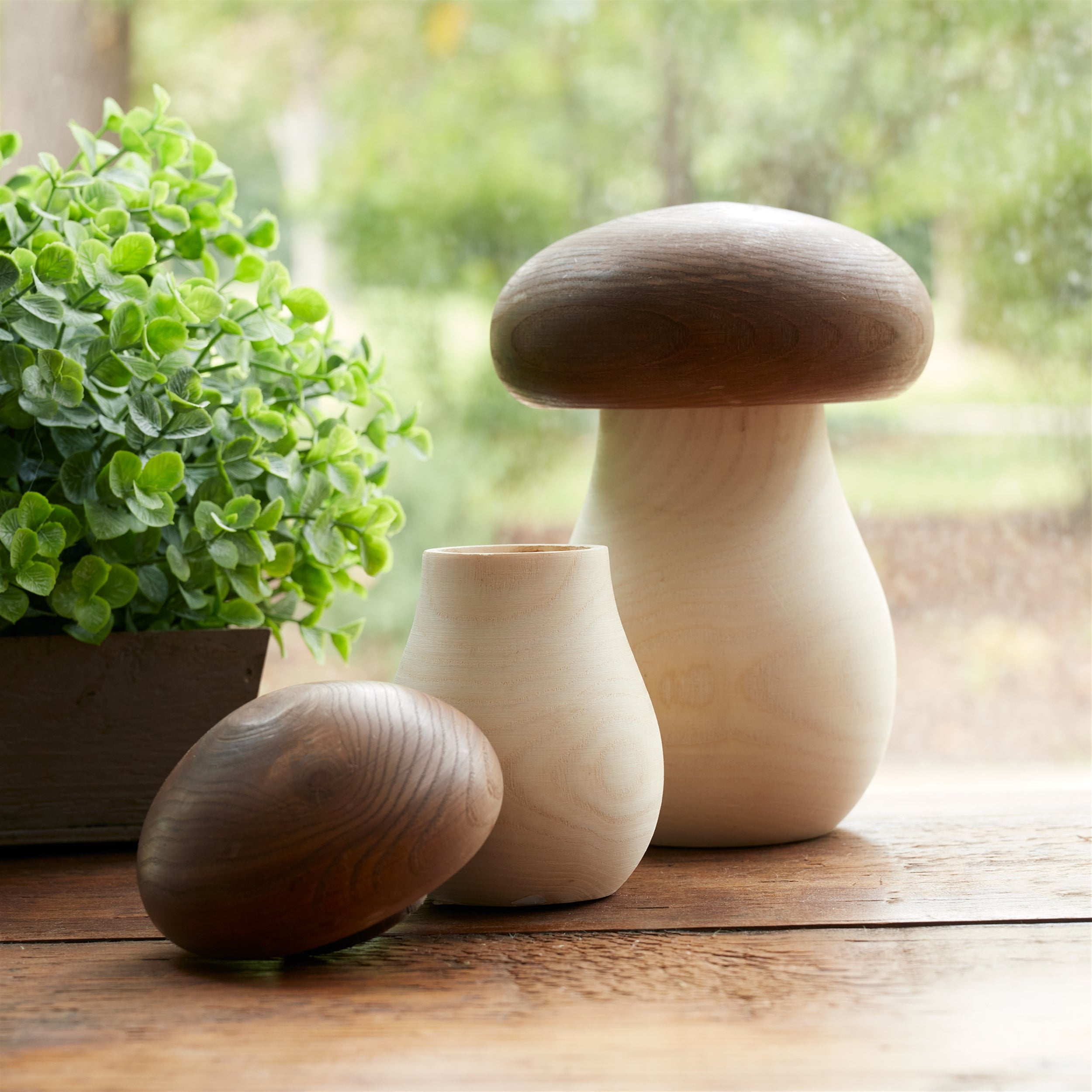 Wood Mushroom Box Decor, Set of 2