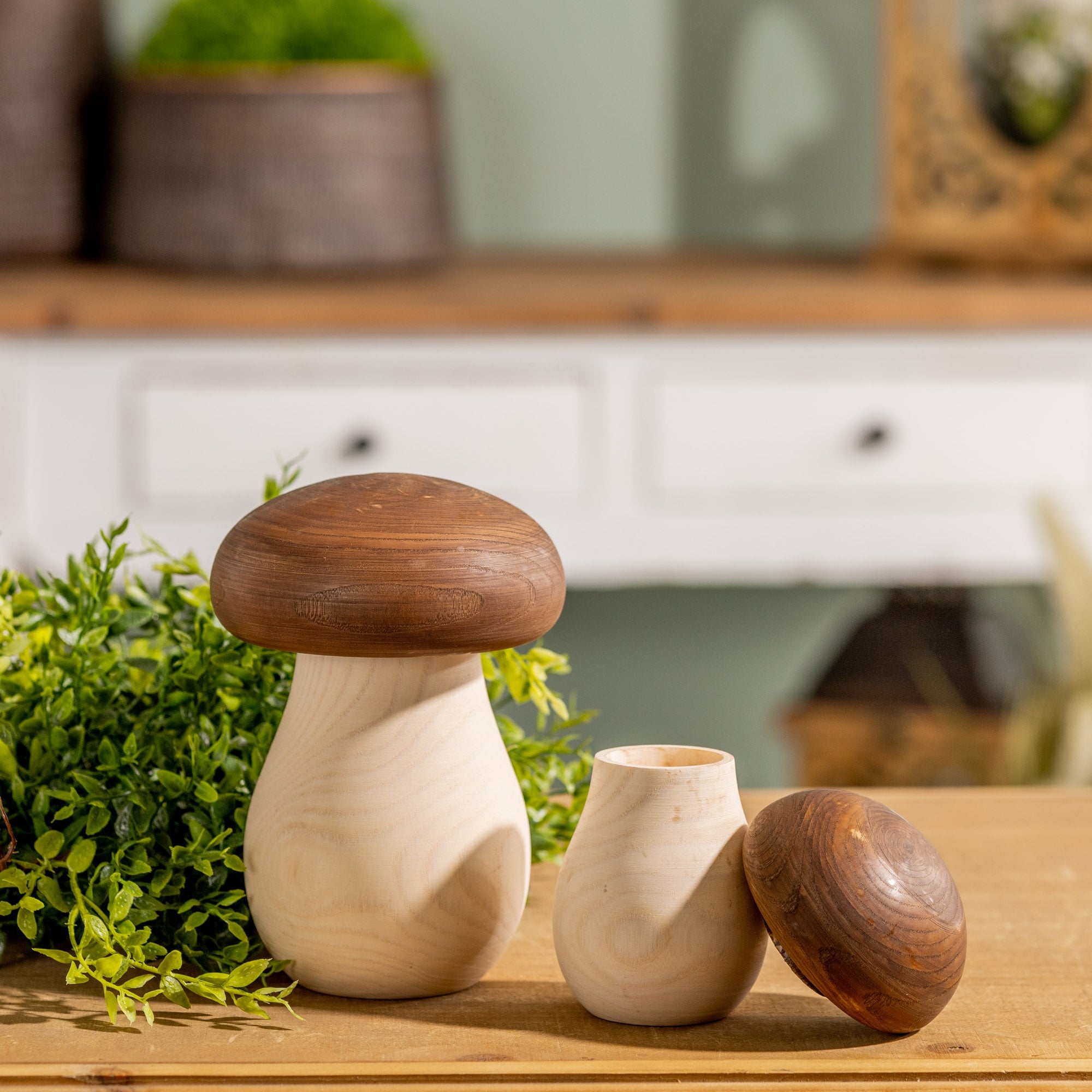 Wood Mushroom Box Decor, Set of 2