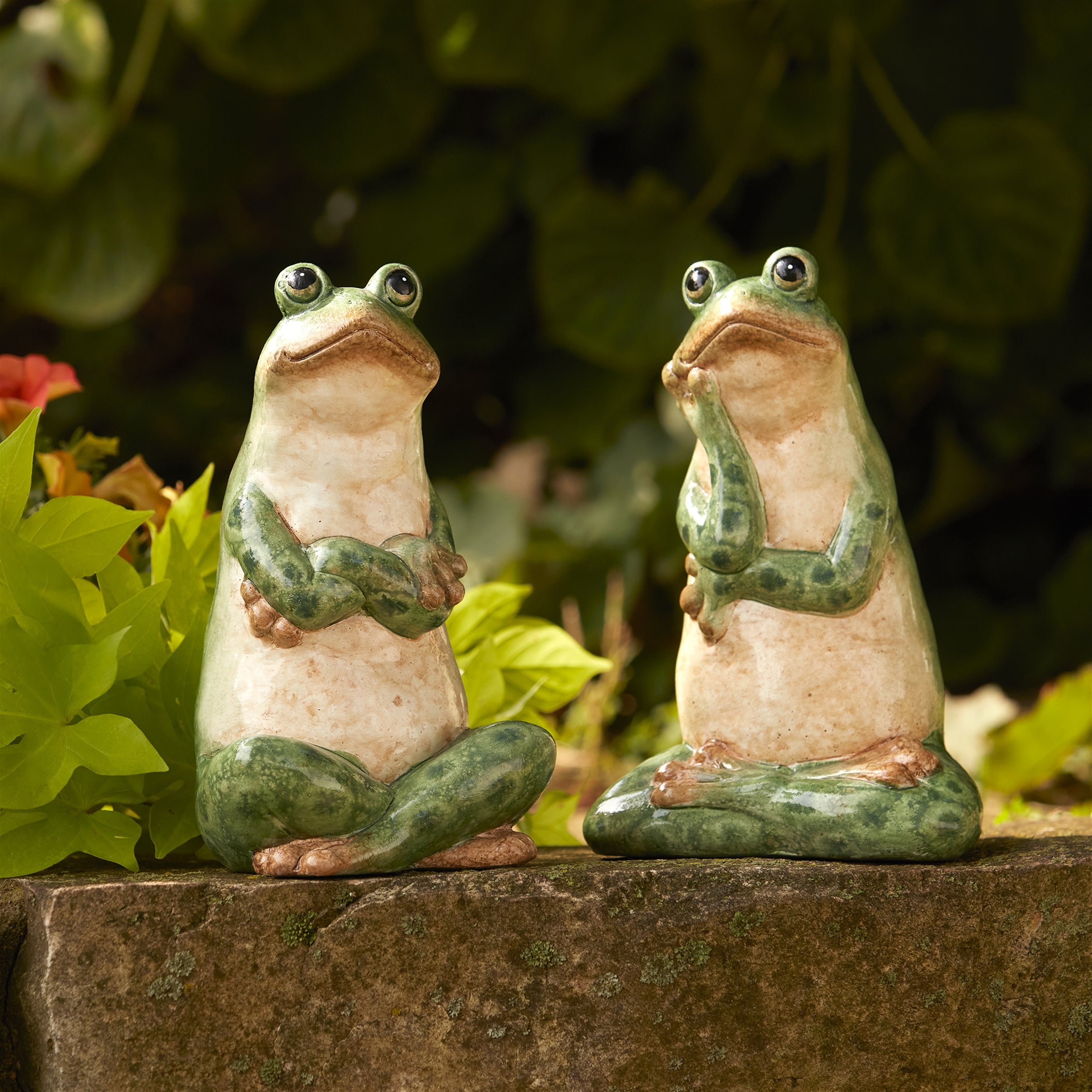 Pensive Ceramic Garden Frog Statues, Set of 2
