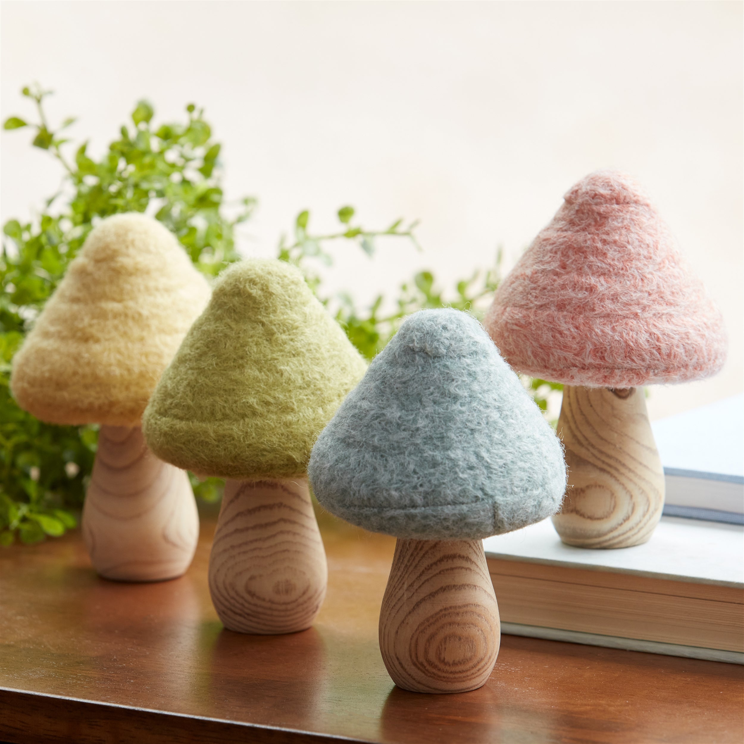 Felt Wood Mushroom Decor, Set of 24