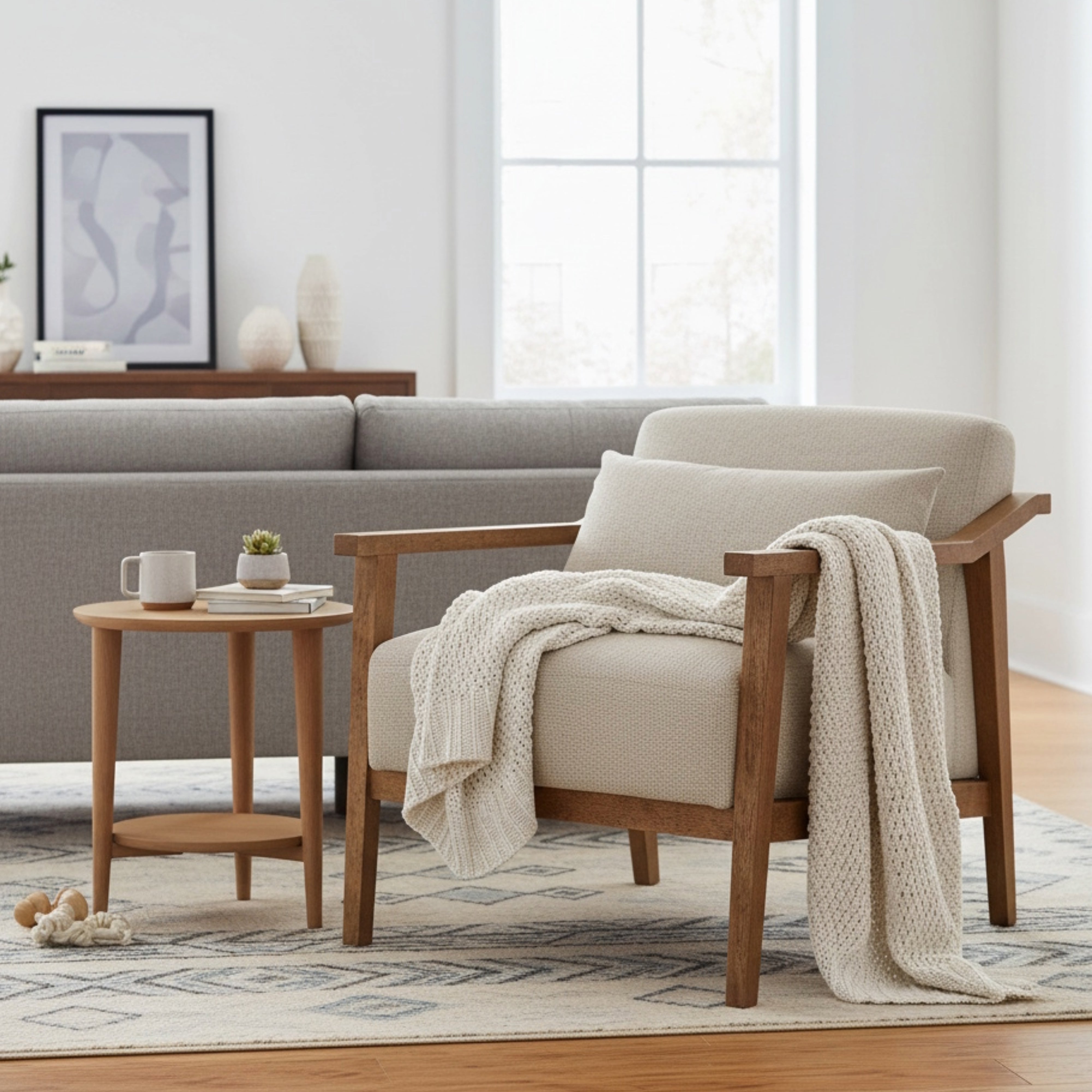 Reagan Wood Arm Accent Chair with Lumbar Pillow